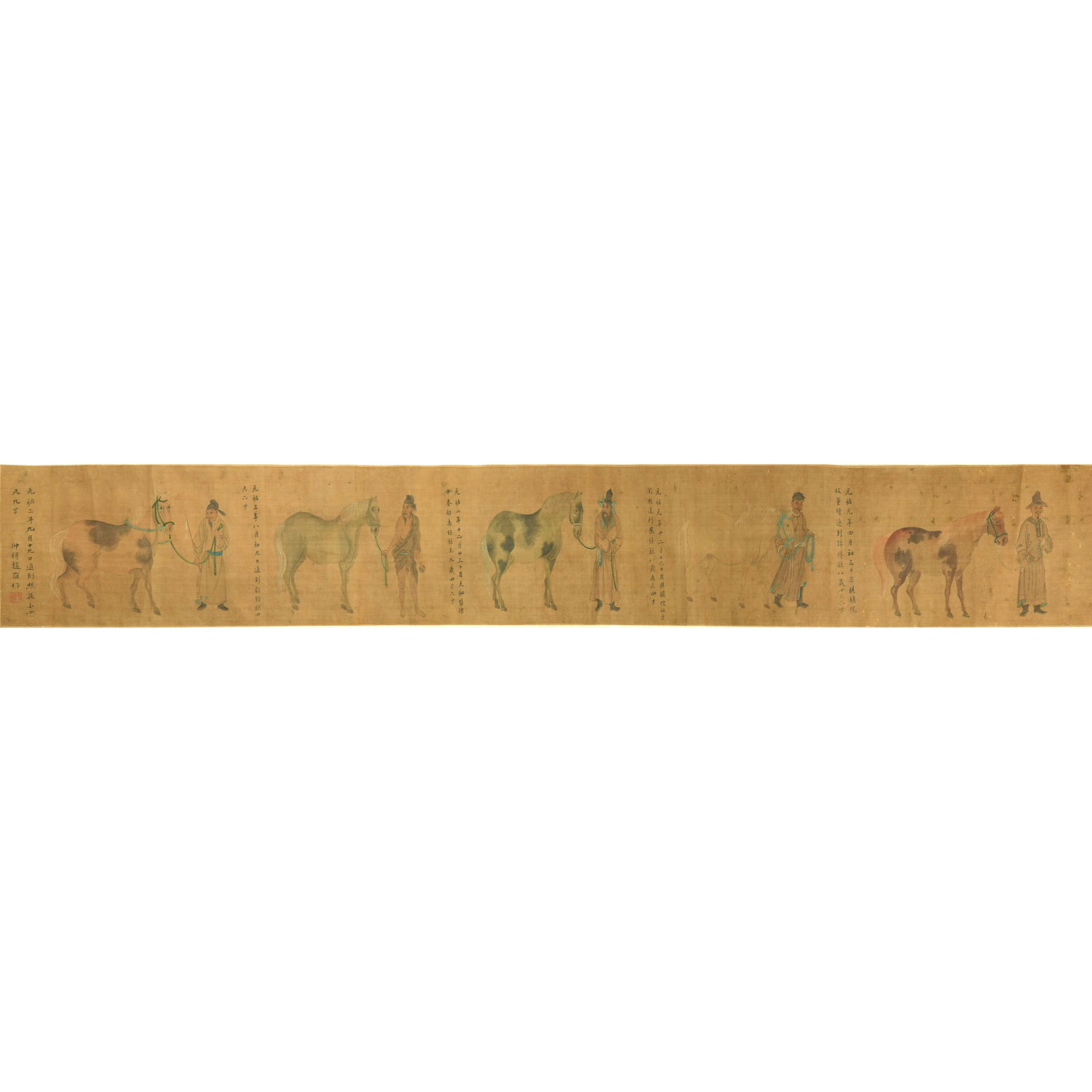 A Chinese handscroll of five horses on silk, attributed to Zhao Mengfu (1254-1322) (1 of 13)