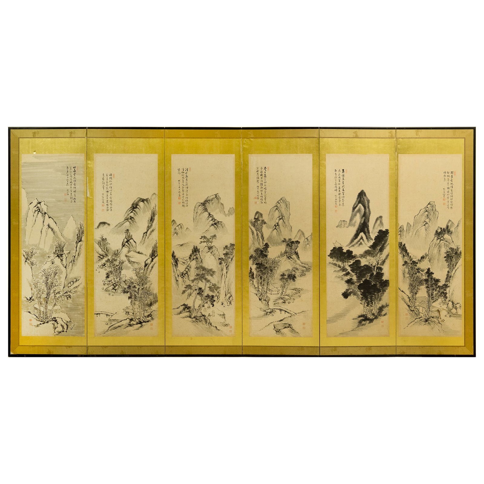 A six-panel Chinese landscape screen (1 of 15)