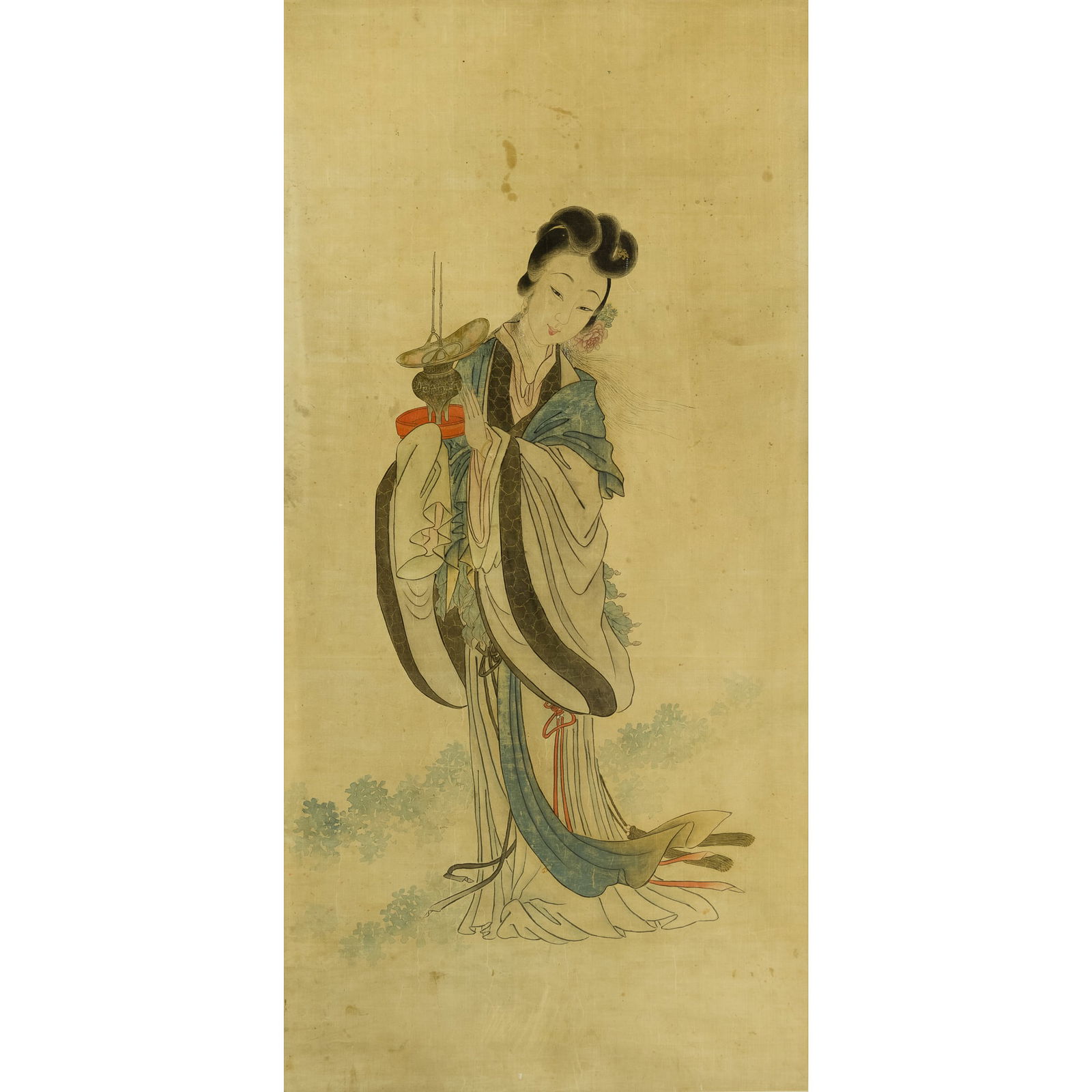 A Chinese painting of a court lady on silk, Qing dynasty (1 of 5)