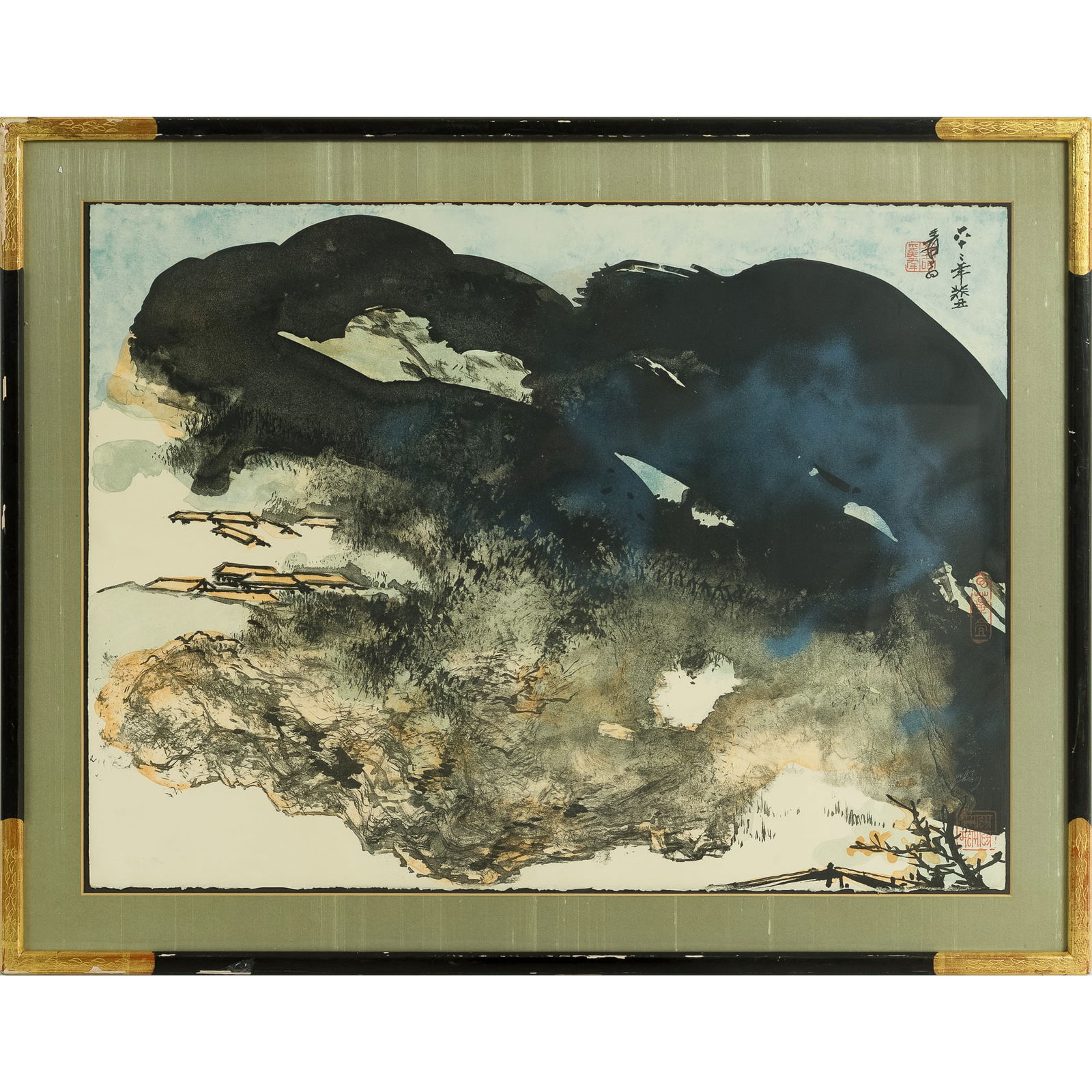 A Chinese landscape woodblock print, by Zhang Daqian (1899-1983) (1 of 6)