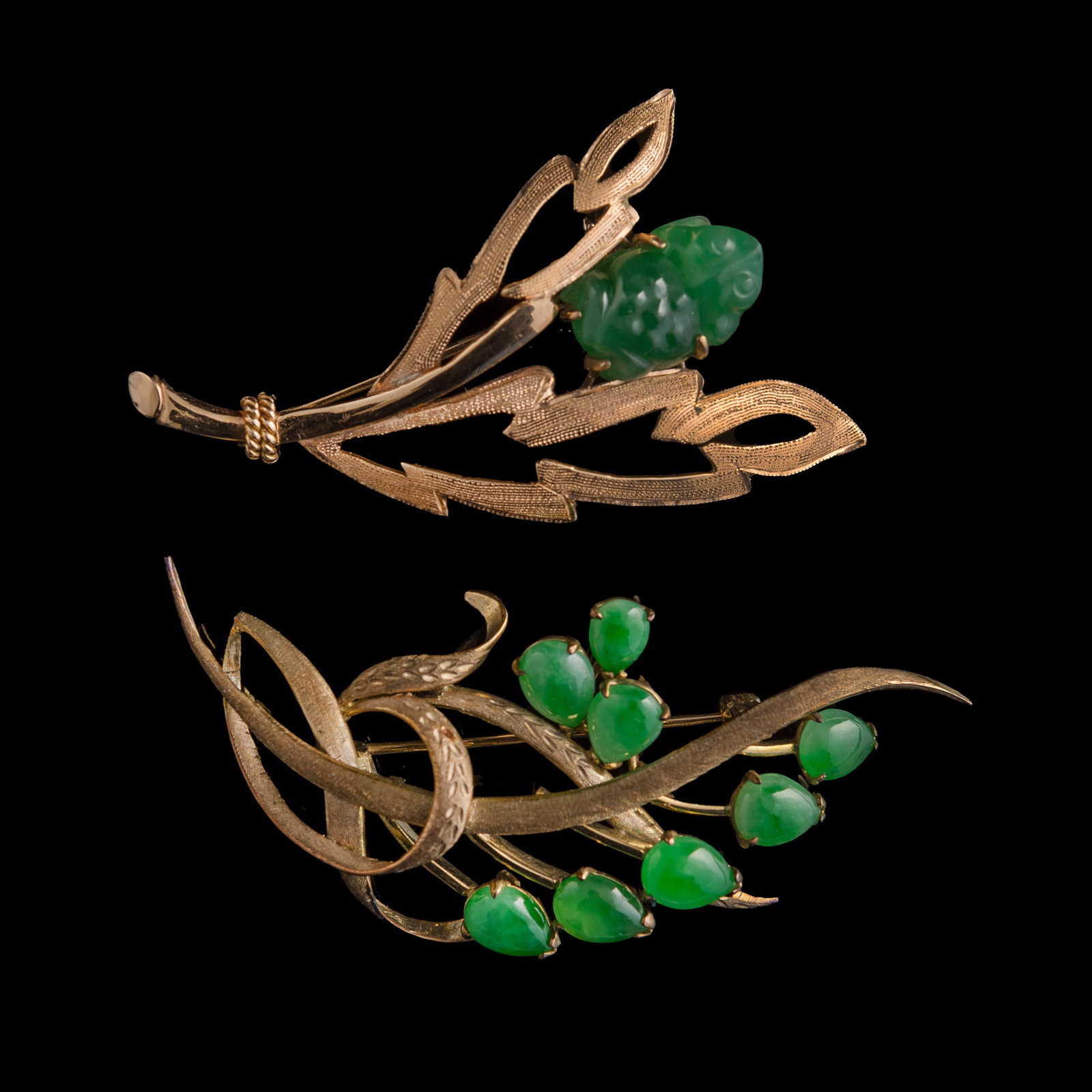 Two Chinese jadeite-set metal brooches, (1 of 10)