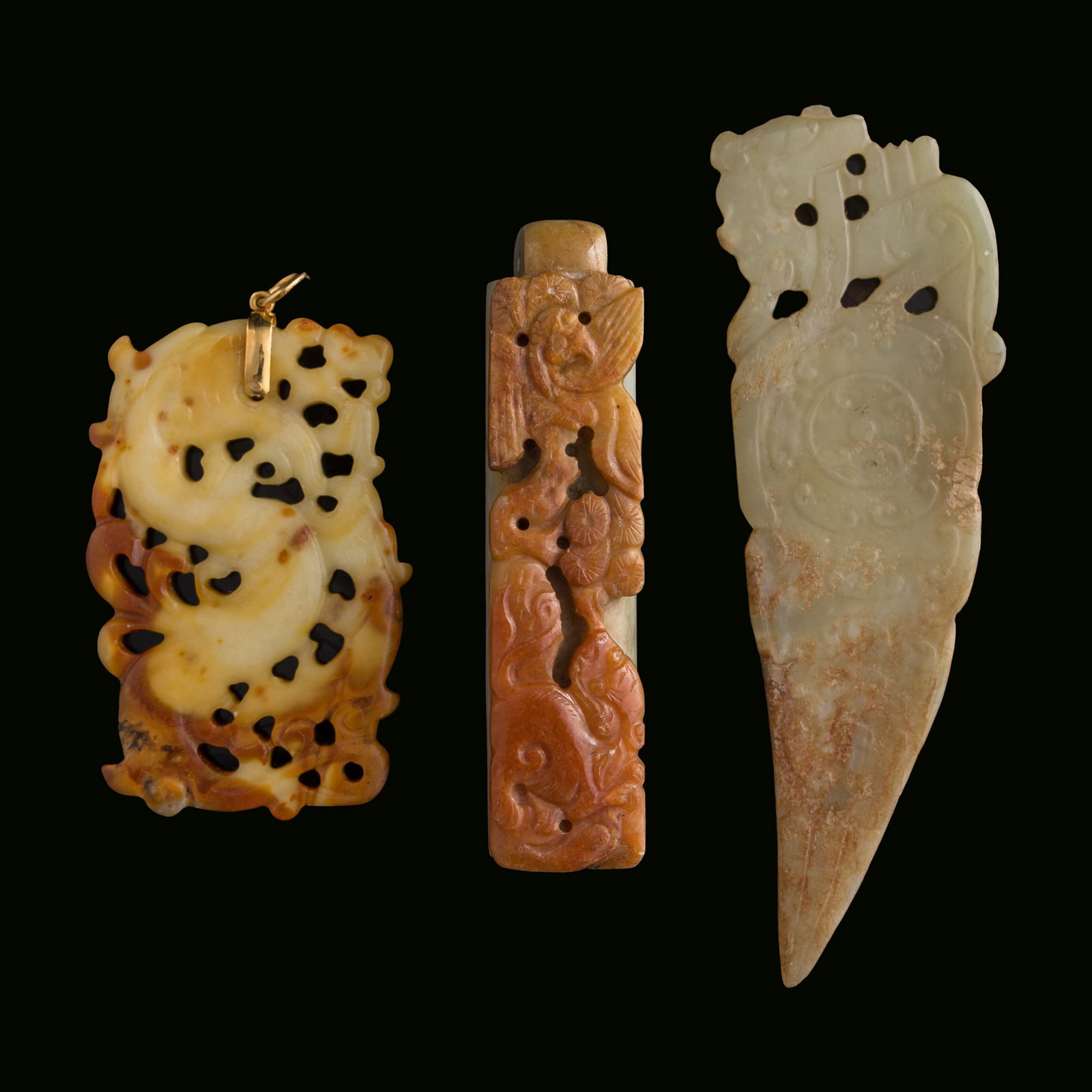 Two Chinese jade carvings and one jadeite carving, Ming/Qing dynasty (1 of 8)