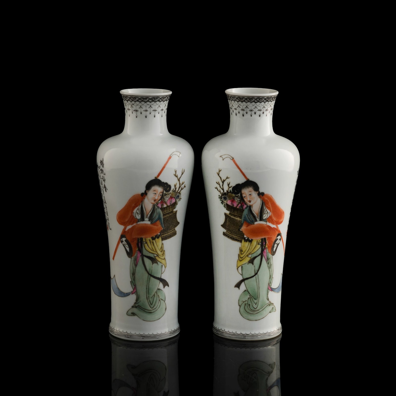 A pair of Chinese famille rose 'Magu' vases, Republic period (1 of 12)