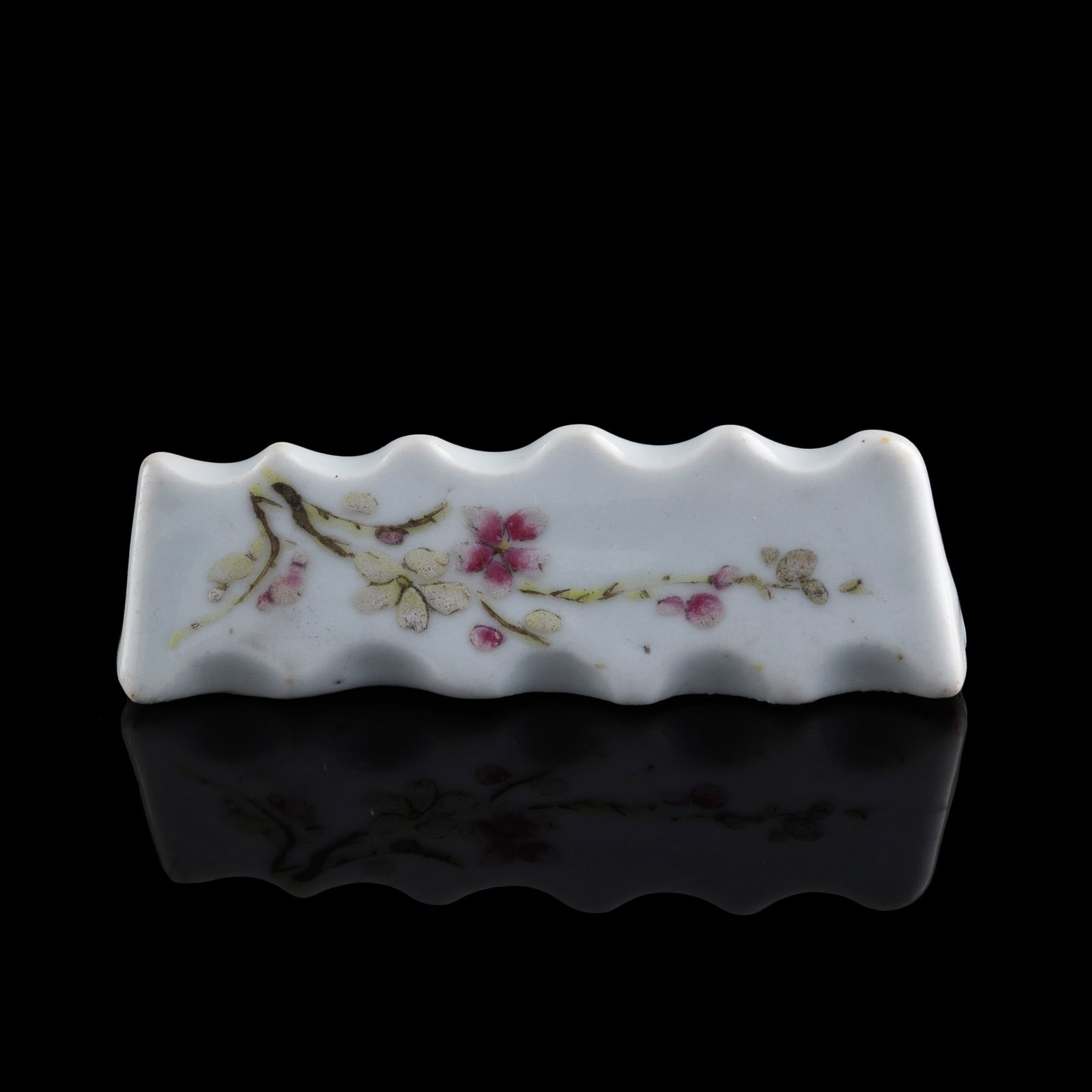 A Chinese famille rose brush stand, Republic period: A Chinese famille rose brush stand Republic period H: 1 3/8, W: 3 3/4, D: 1 in. (H: 3.5, W: 9.5, D: 2.5 cm.) Private collection, Rowland Heights, California. From the estate of Lim Kee Chin, who was S