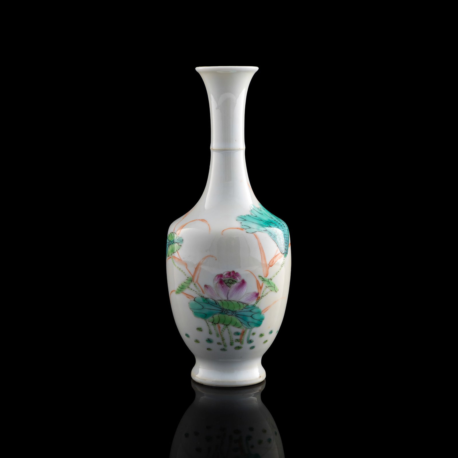 A Chinese famille rose 'flower' bottle vase, Republic period: A Chinese famille rose 'flower' bottle vase Republic period With four-character mark to underside. H: 7 1/2, Dia: 3 in. (H: 19.1, Dia: 7.6 cm.) Private collection, Rowland Heights, California. Private