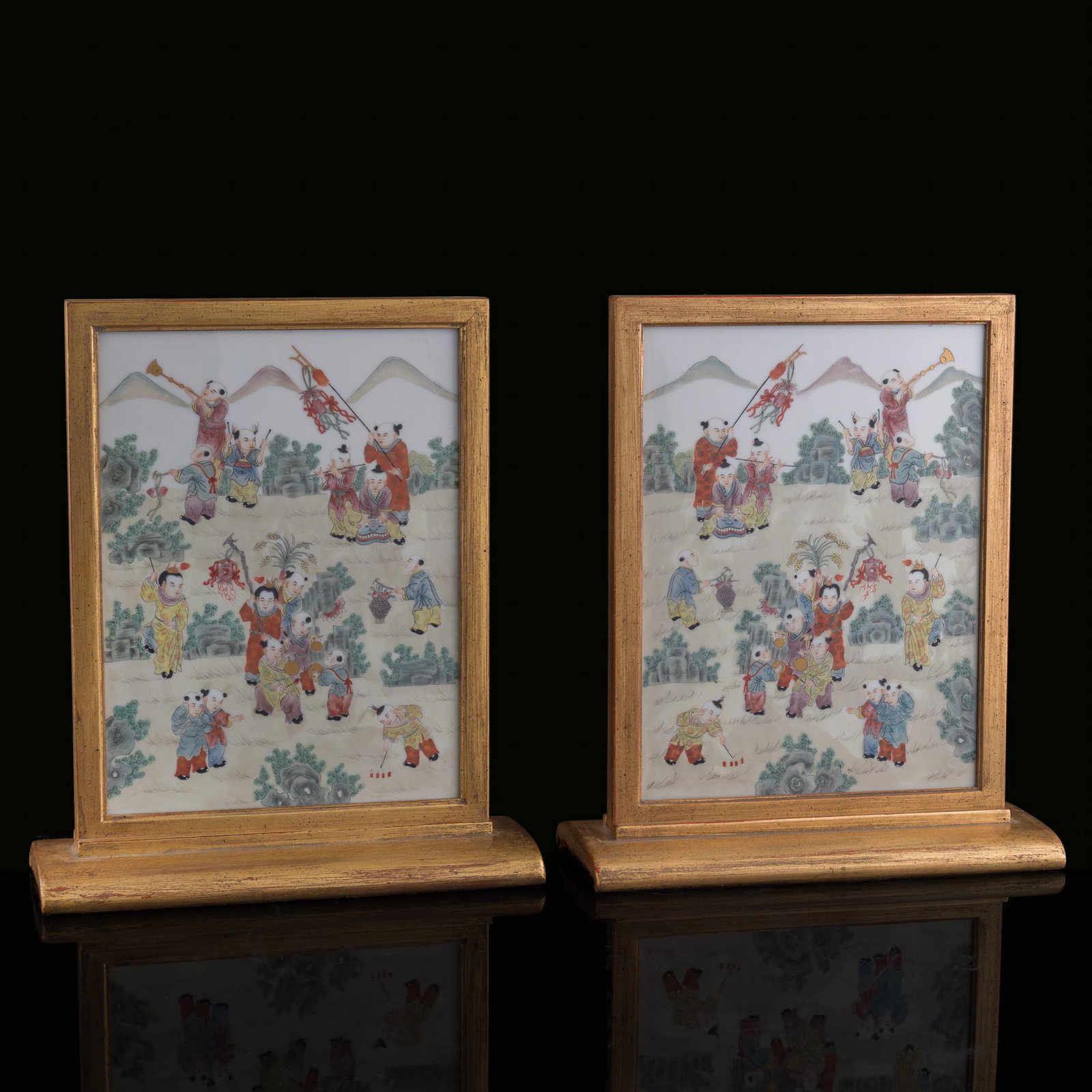 A pair of Chinese famille rose 'children playing' porcelain plaques, Republic period (1 of 10)