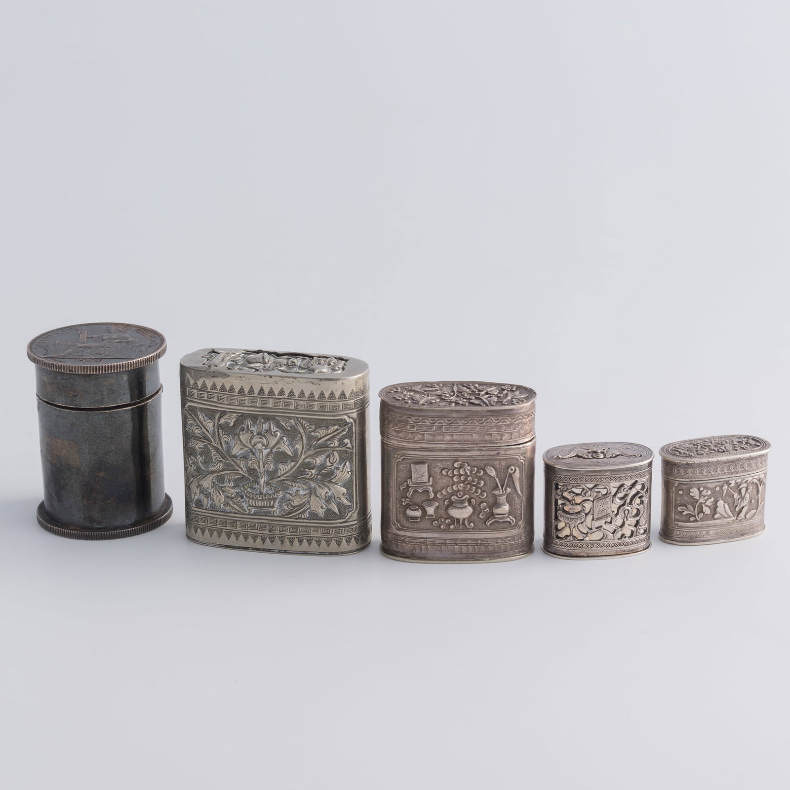 Five Chinese silver boxes, Qing dynasty/Republic period (1 of 17)