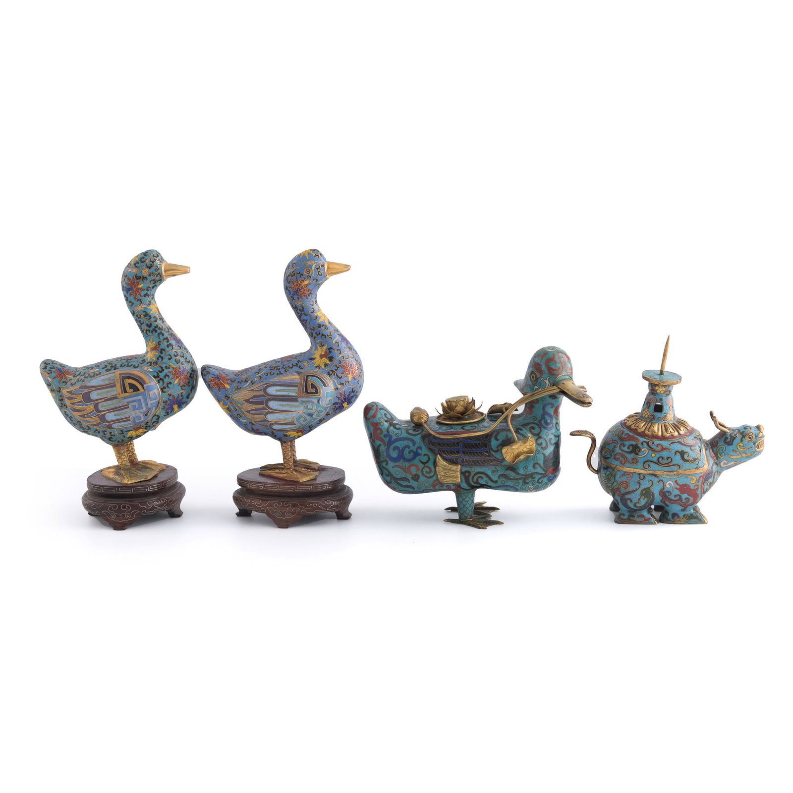 Four Chinese cloisonne animals, 1950s-1960s: Four Chinese cloisonne animals 1950s-1960s H: 9 1/8, W: 4, D: 5 3/8 in. (H: 23.2, W: 10.2, D: 13.7 cm. (tallest, overall)) Private collection, Fremont, California.