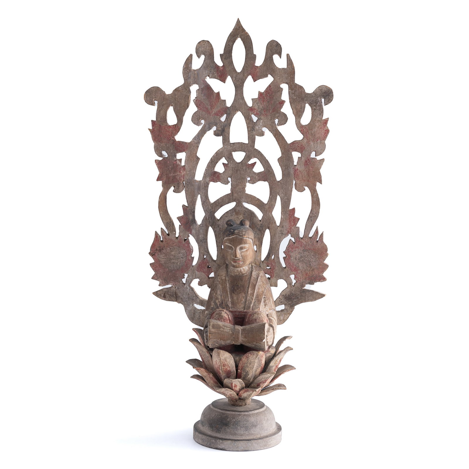 A Japanese wood sculpture of a heavenly musician, Muromachi period, 15th/16th century: A Japanese wood sculpture of a heavenly musician Muromachi period, 15th/16th century Sold with Bonham's Los Angeles December 14, 2020 catalogue. H: 22 1/4, W: 9 5/8, D: 4 5/8 in. (H: 56.5, W: 24.5, D: