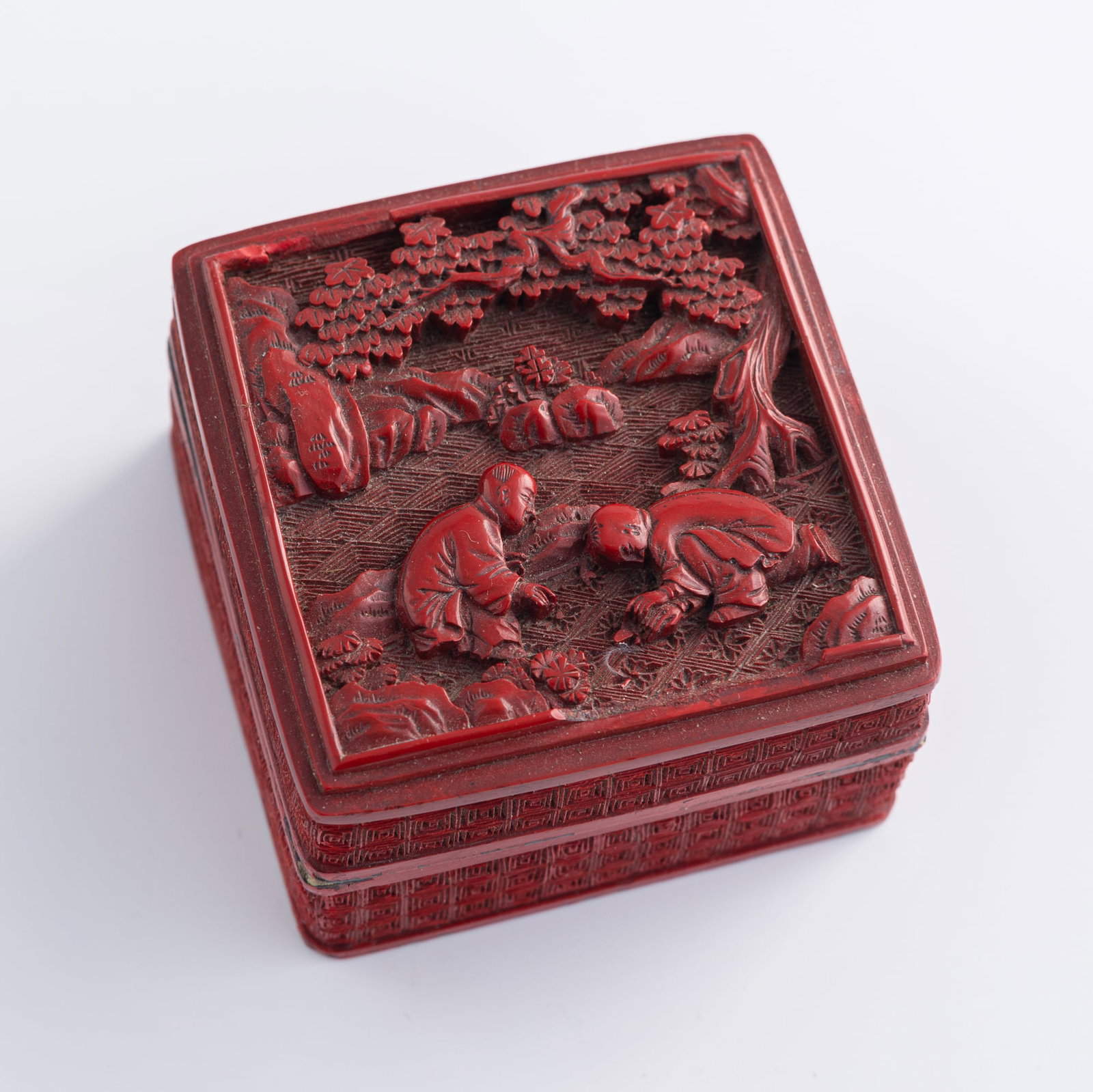 A Chinese square cinnabar incense box, early 19th century (1 of 9)