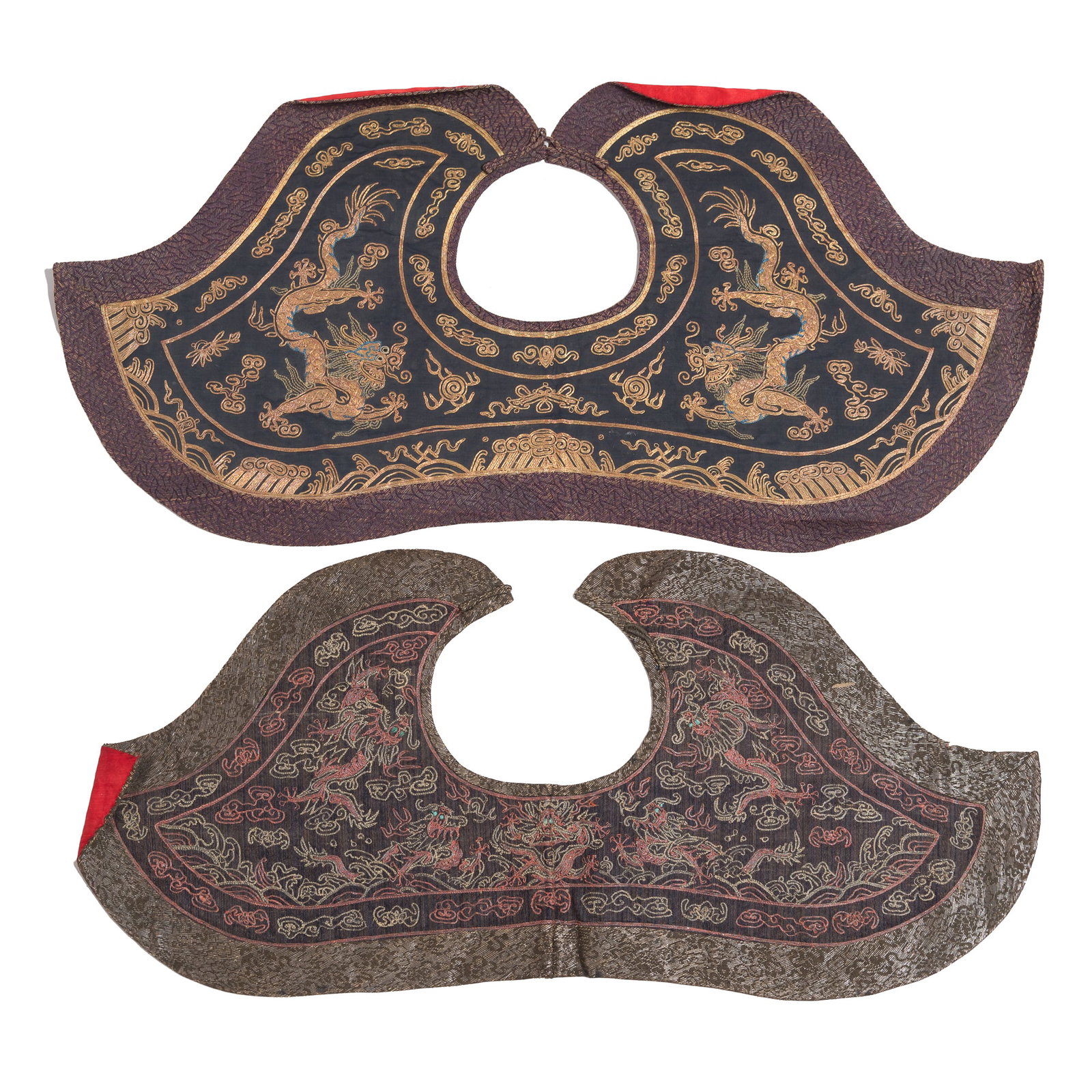 A pair of Chinese gold couching embroidered ‘dragon’ collars, 19th century (1 of 6)