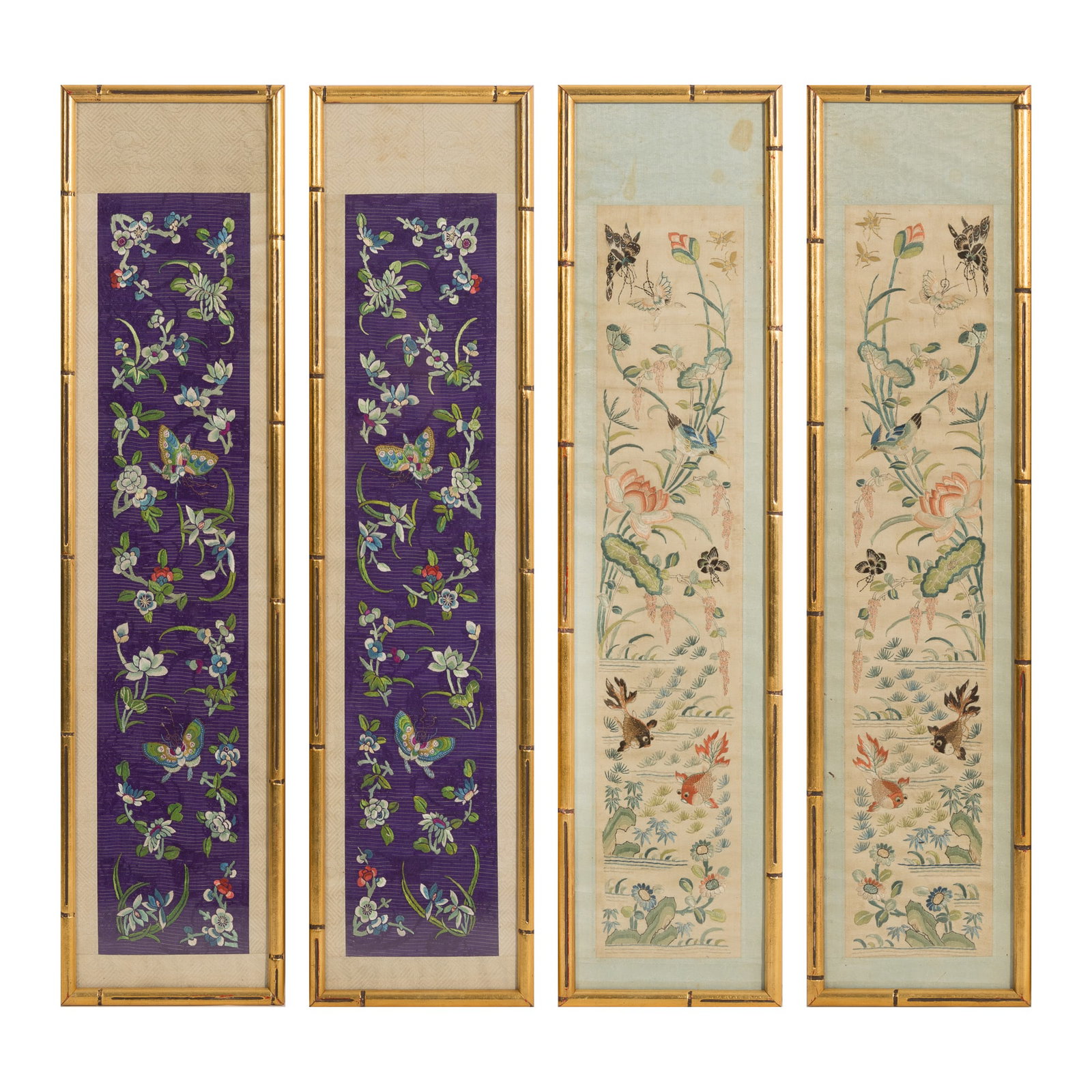 Two pairs of Chinese embroidered 'floral' sleeve bands, 19th century (1 of 4)