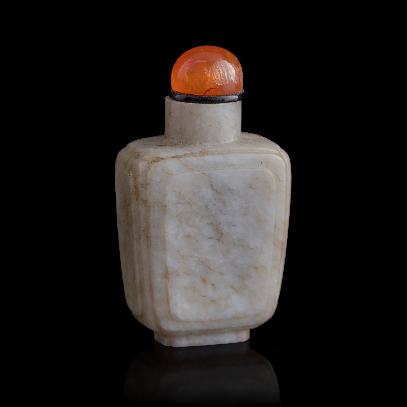 A Chinese jade snuff bottle, 18th century: A Chinese jade snuff bottle 18th century H: 2 1/4, W: 1 1/4, D: 3/4 in. (H: 5.7, W: 3.2, D: 1.9 cm.) From Mr. Tinero, Calabasas, California; acquired by his father in Hong Kong during the 1970s and 19
