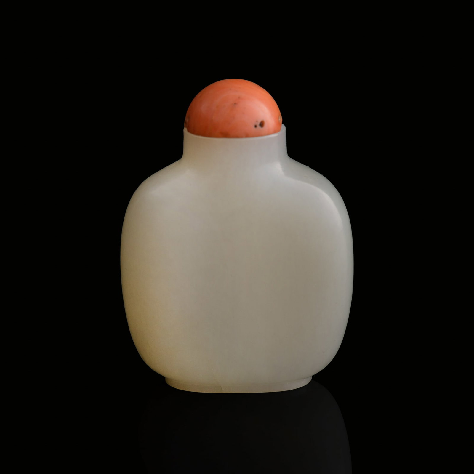 A Chinese white jade snuff bottle, 18th century: A Chinese white jade snuff bottle 18th century H: 3, W: 2 1/4, D: 1 in. (H: 7.6, W: 5.7, D: 2.5 cm.) From Mr. Chen, Great Neck, New York; acquired prior to the 1980s.