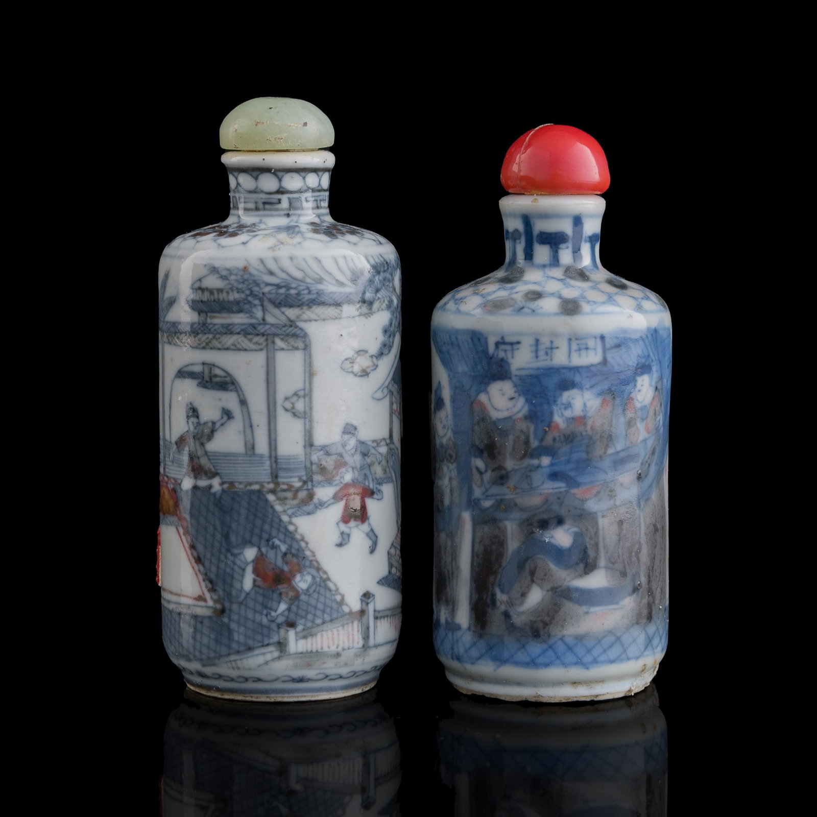 Two Chinese blue and underglaze red snuff bottles, 19th century (1 of 11)