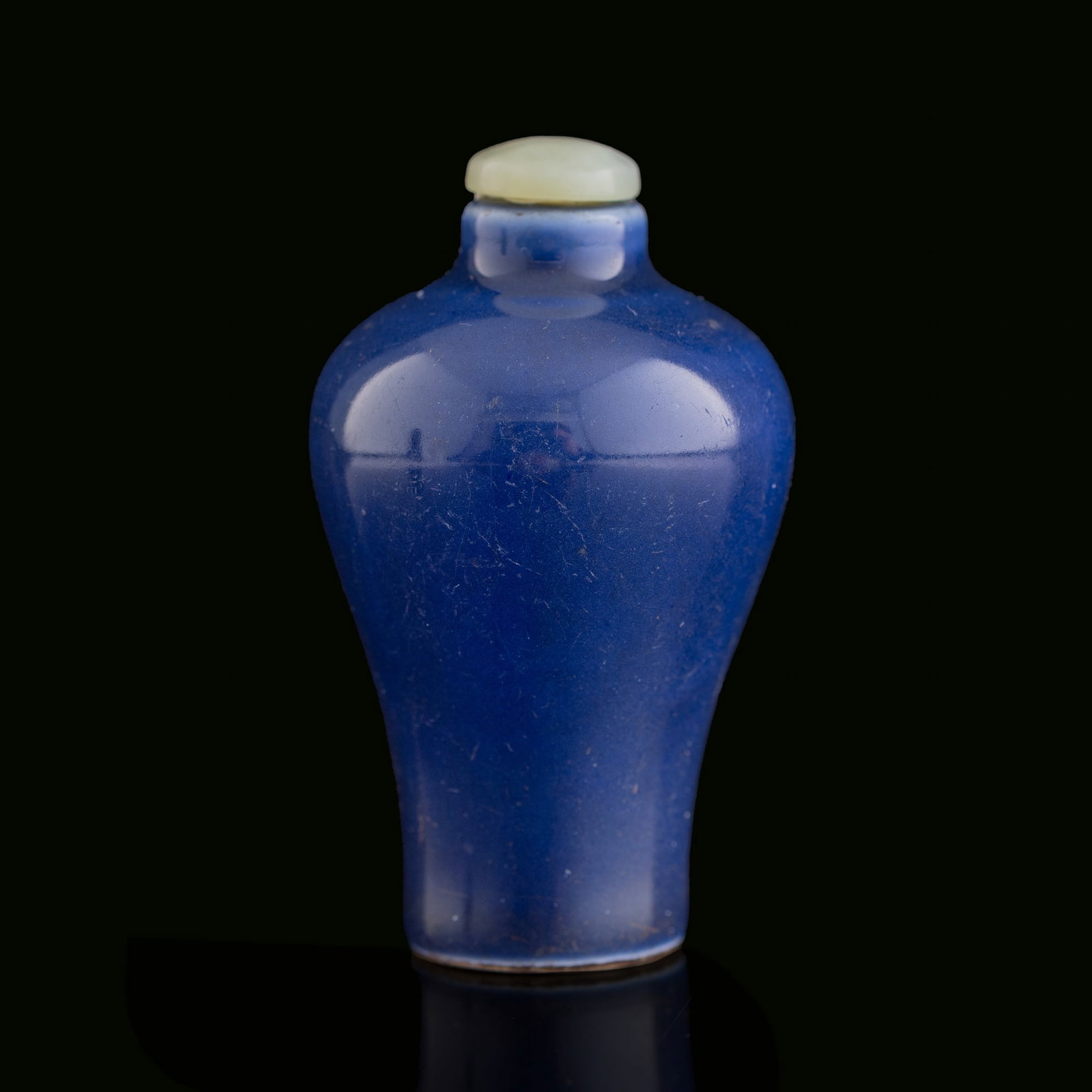 A Chinese sacrificial-blue-glazed meiping-form snuff bottle, 18th century (1 of 7)