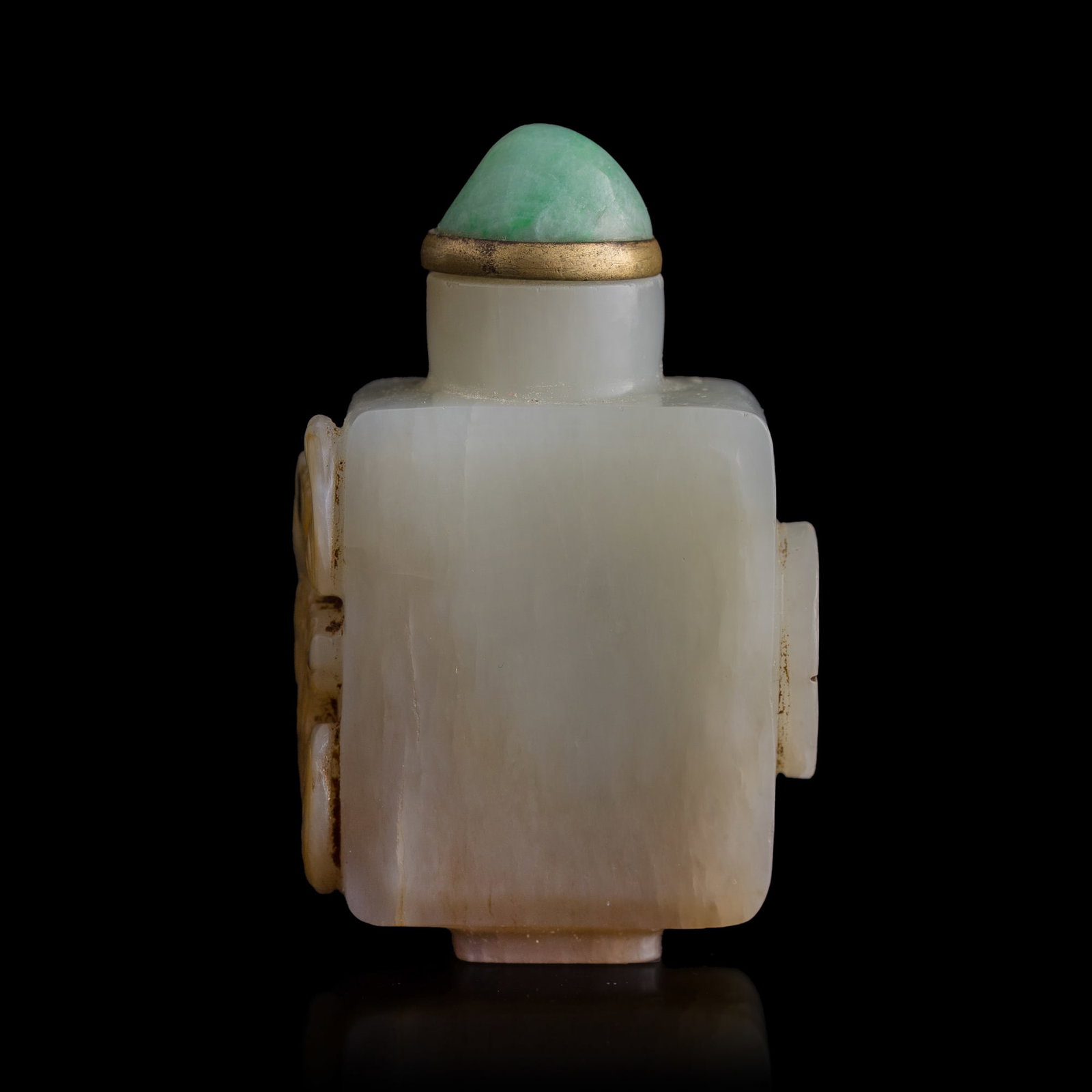A Chinese carved jade 'fu shou' snuff bottle, 19th century: A Chinese carved jade 'fu shou' snuff bottle 19th century H: 2 5/8, W: 1 5/8, D: 1 in. (H: 6.7, W: 4.1, D: 2.5 cm.) Private collection, Florida.