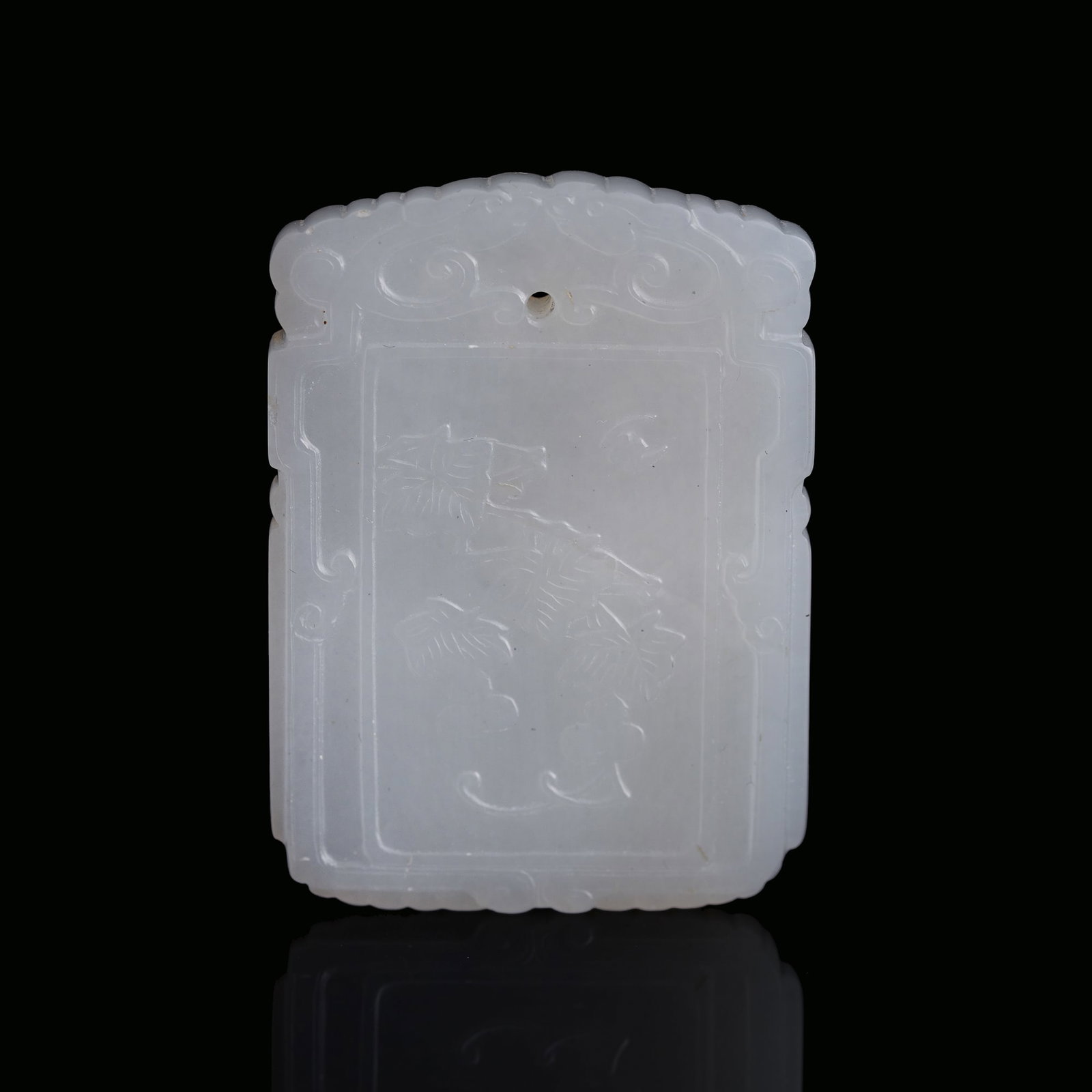 A Chinese carved white jade 'fu shou' plaque, 18th century (1 of 6)