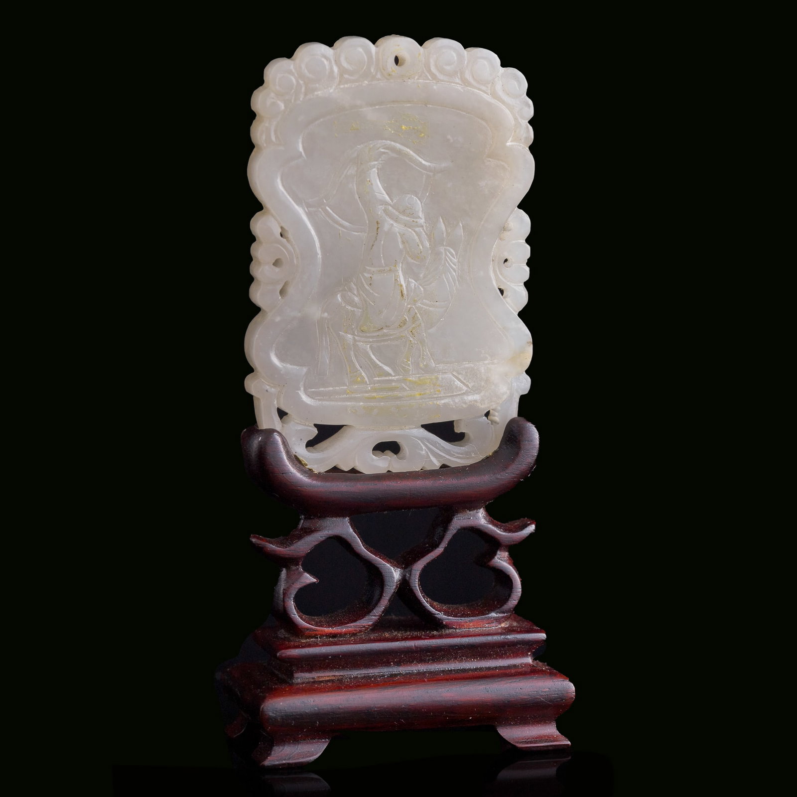 A Chinese carved white jade 'longevity' plaque, 19th century (1 of 10)