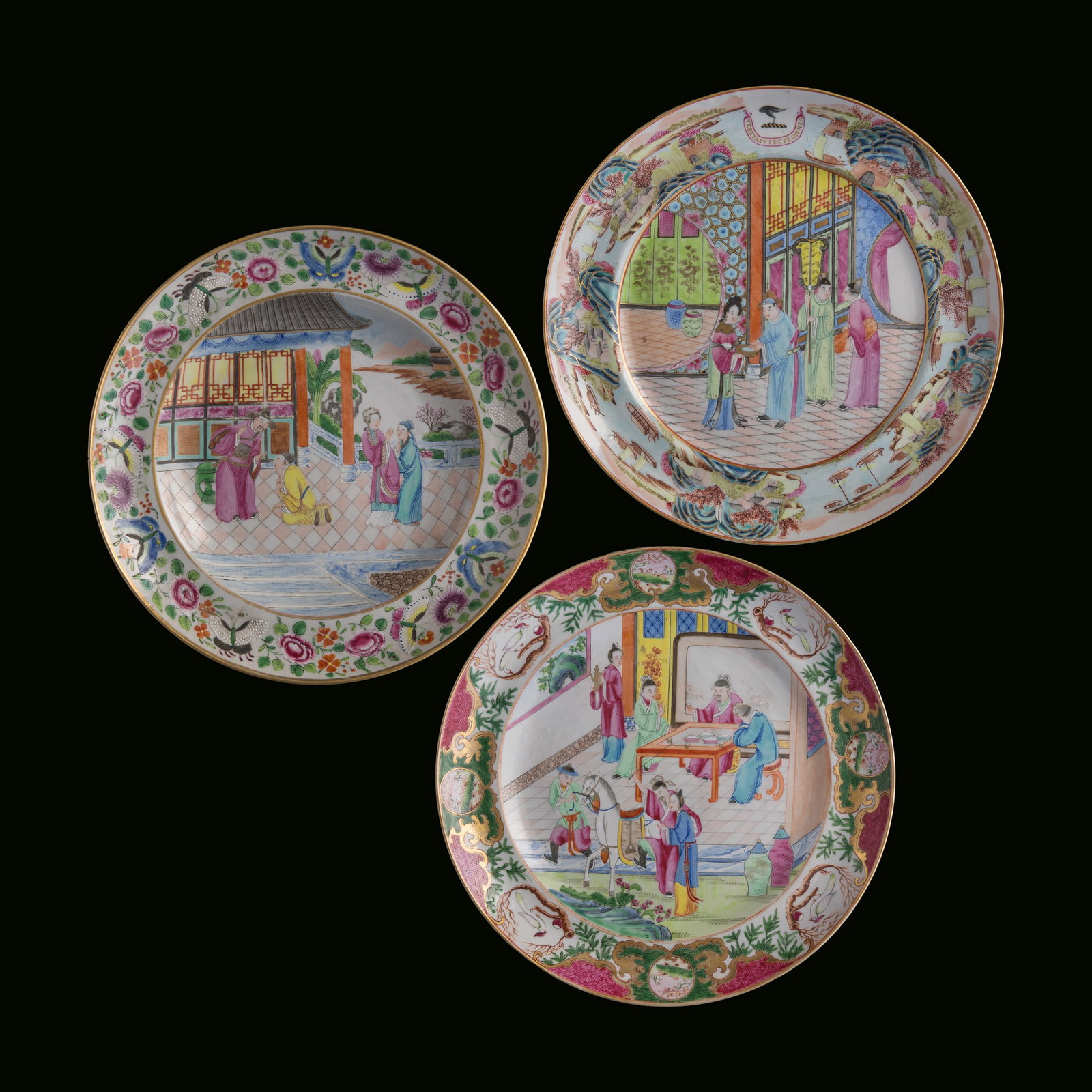 Three Chinese Canton enamel 'figure' plates, 19th century (1 of 7)