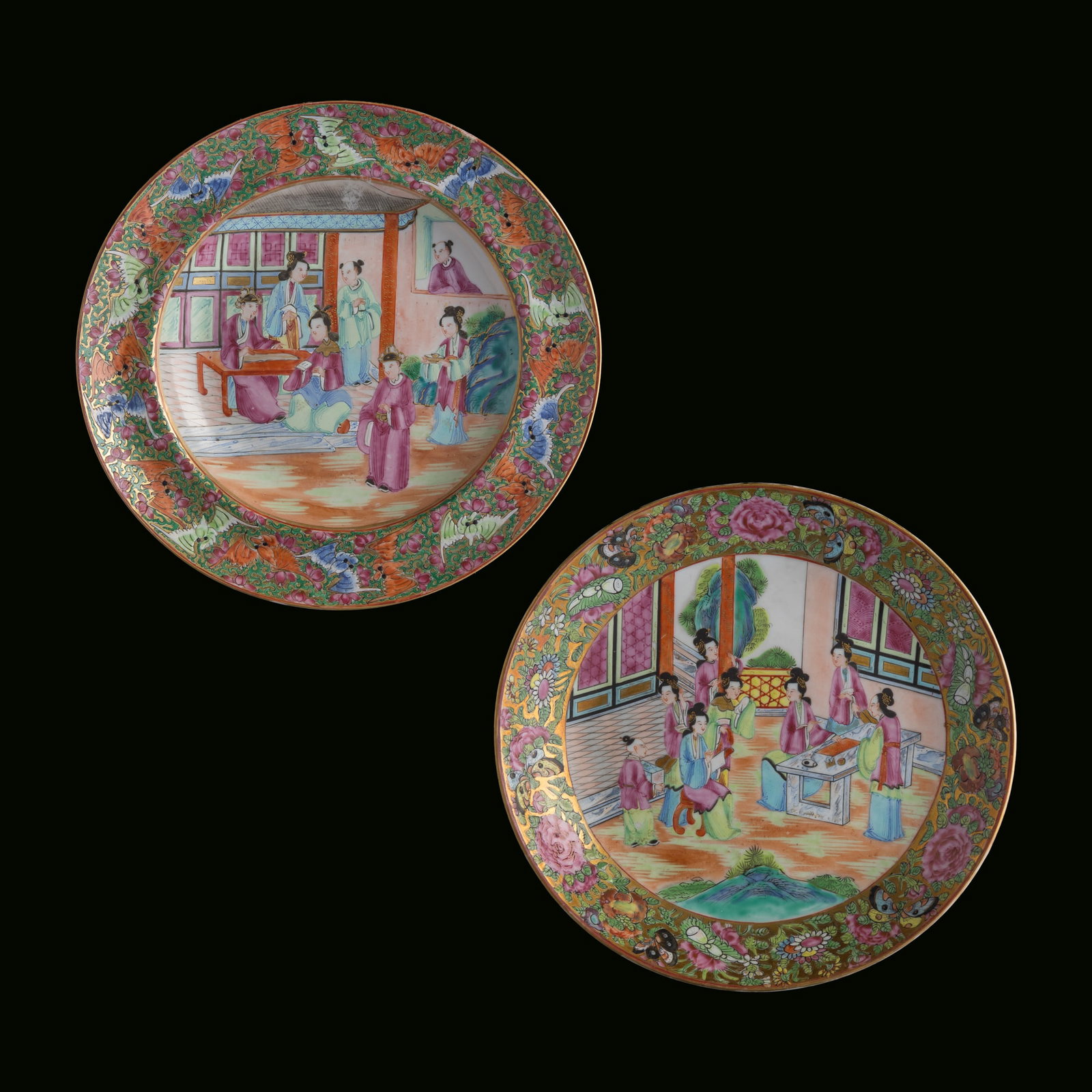 Two Chinese Canton enamel 'figure' plates, 19th century (1 of 7)