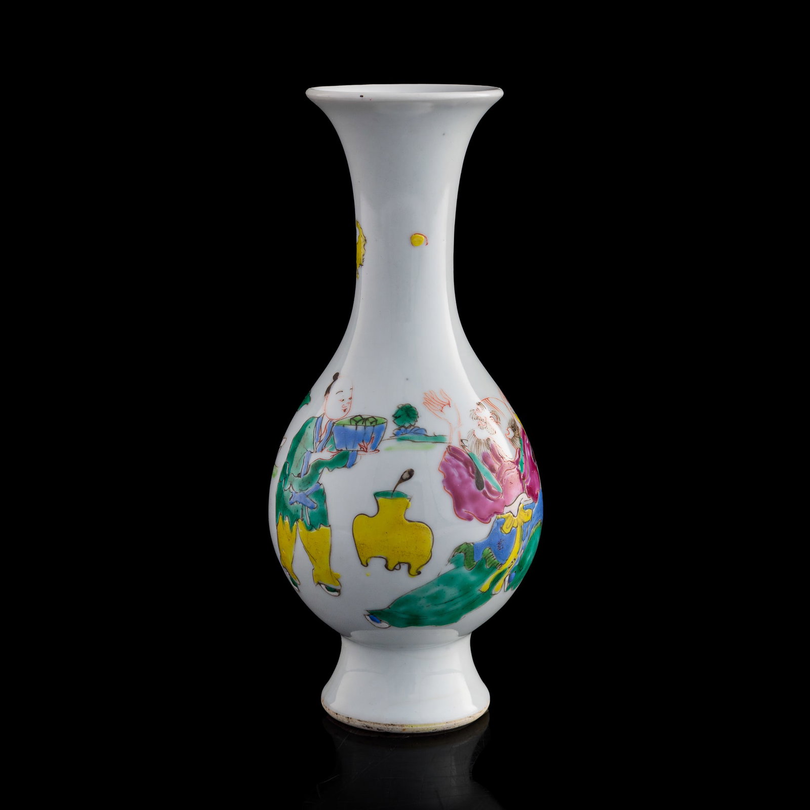 A Chinese famille rose 'figural' pipa-shaped vase, 18th century (1 of 9)