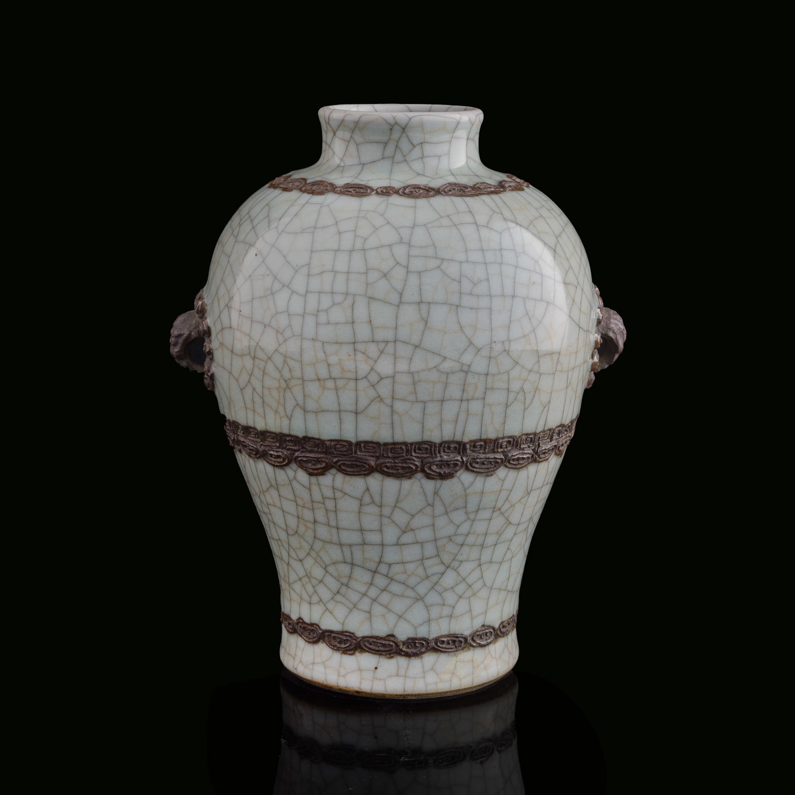 A Chinese Ge-type glazed vase with mask handles, 18th century (1 of 8)