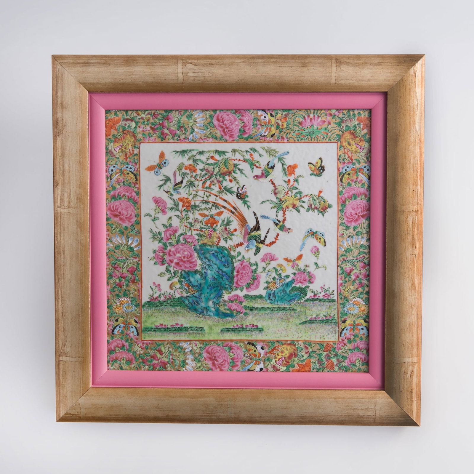 A Chinese Canton enamel 'flower and bird' porcelain plaque, 19th century (1 of 4)