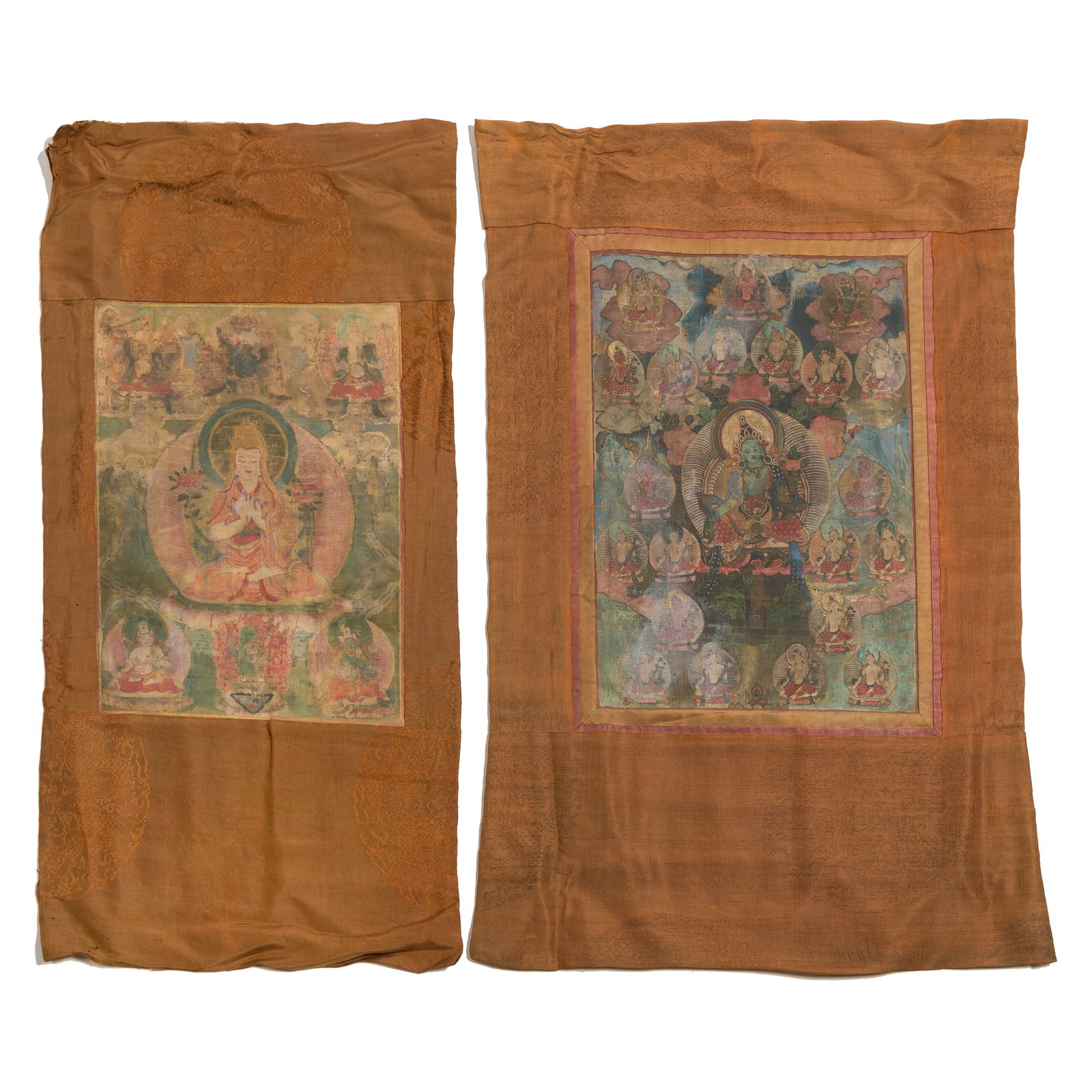 A thangka of Green Tara and a thangka of Tsongkhapa, Qing dynasty: A thangka of Green Tara and a thangka of Tsongkhapa Qing dynasty Sight dimensions: H: 15 7/8, W: 11 1/4 in. (H: 40.3, W: 28.6 cm. (largest)) From Mrs. Curren in Ventura, California, acquired by her gr