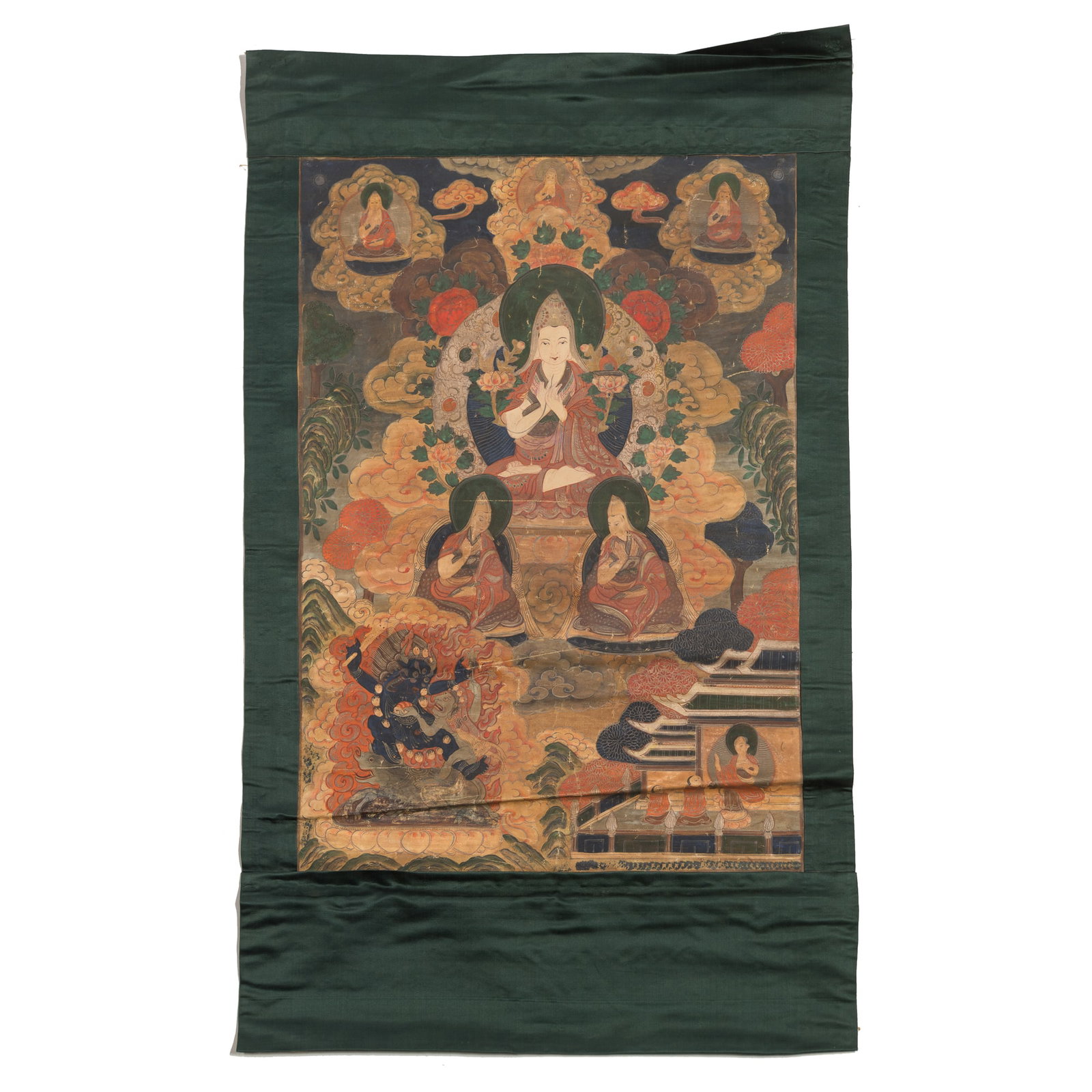 A thangka of Tsongkhapa, Qing dynasty: A thangka of Tsongkhapa Qing dynasty Sight dimensions: H: 24 1/4, W: 17 1/8 in. (H: 61.6, W: 43.5 cm.) From Mrs. Curren in Ventura, California, acquired by her grandmother.