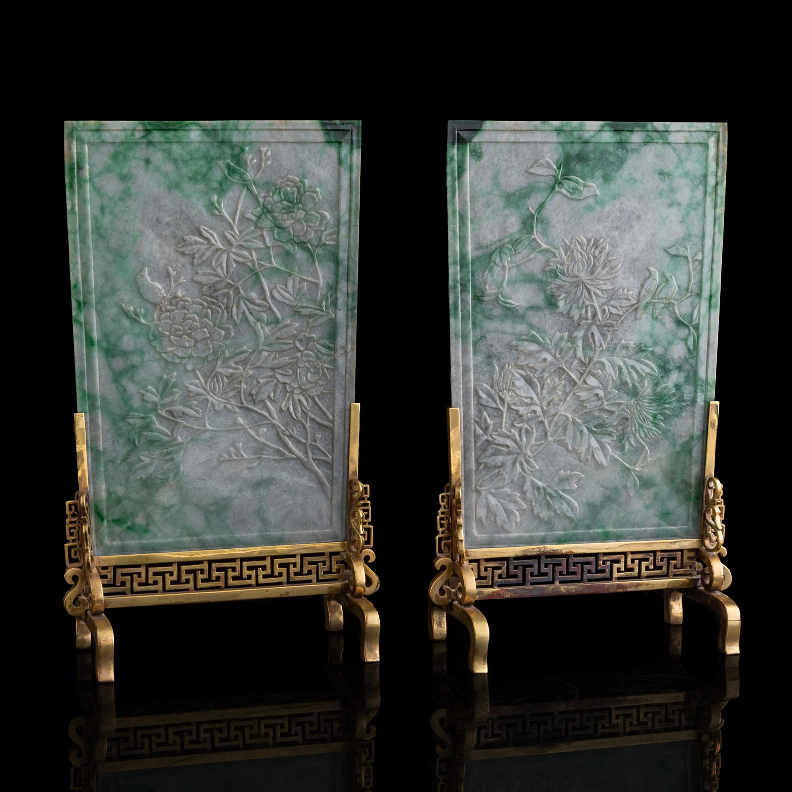 A pair of Chinese jadeite 'floral' table screens, Republic period (1 of 10)