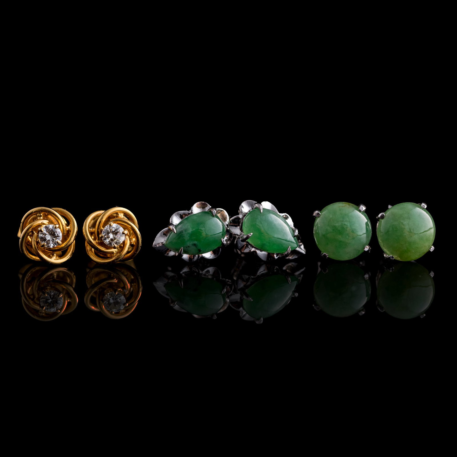 Three pairs of Chinese stud earrings (1 of 6)