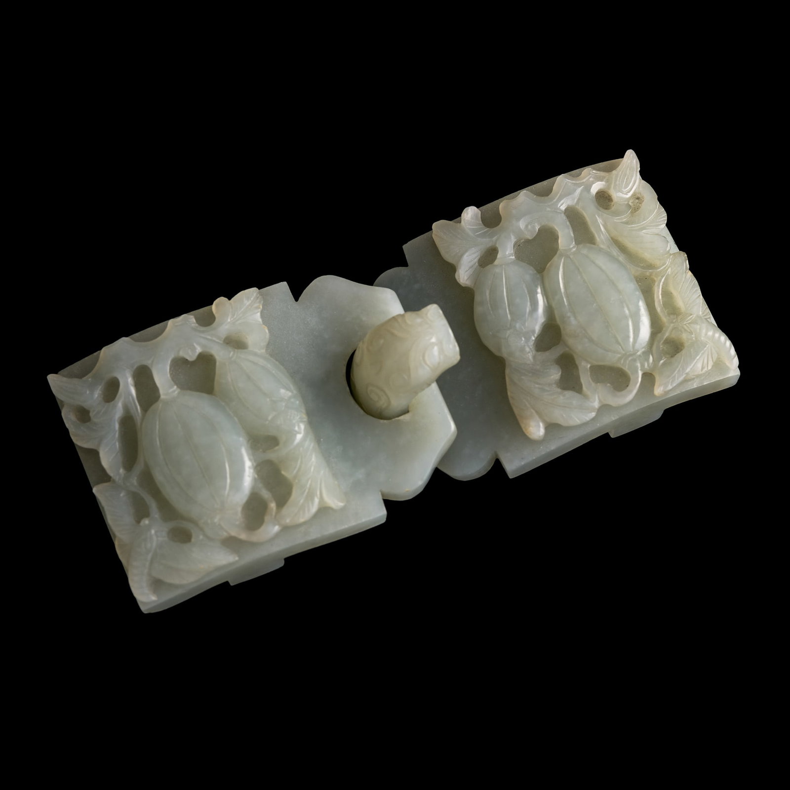 A Chinese white jade 'melon and butterfly' belt buckle, 18th century (1 of 8)
