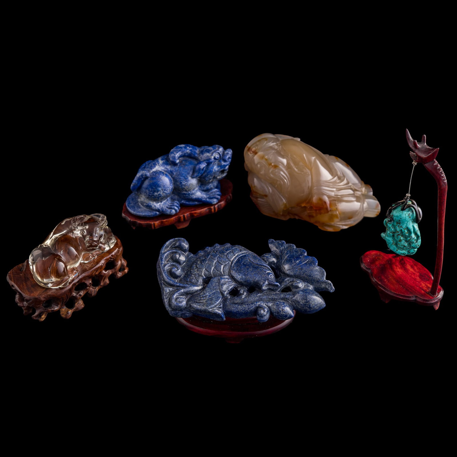 Five assorted hardstone carvings (1 of 13)