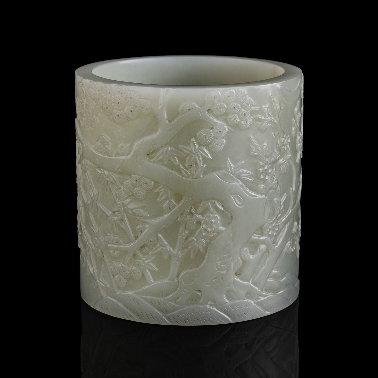 A Chinese white jade brush pot, Modern (1 of 9)