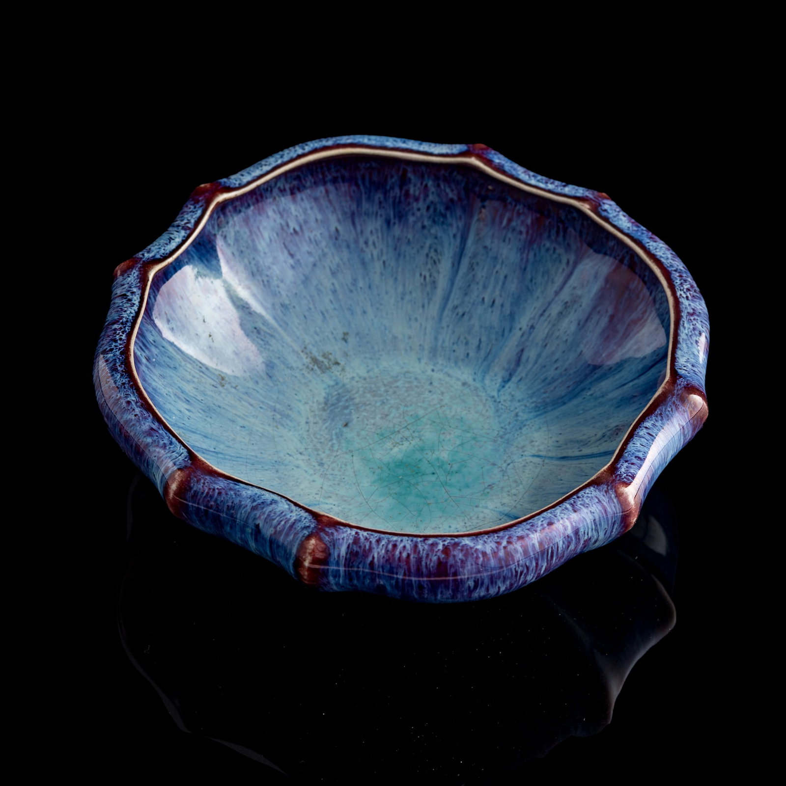 A Chinese flambe-glazed foliate-rim washer, 19th century (1 of 8)