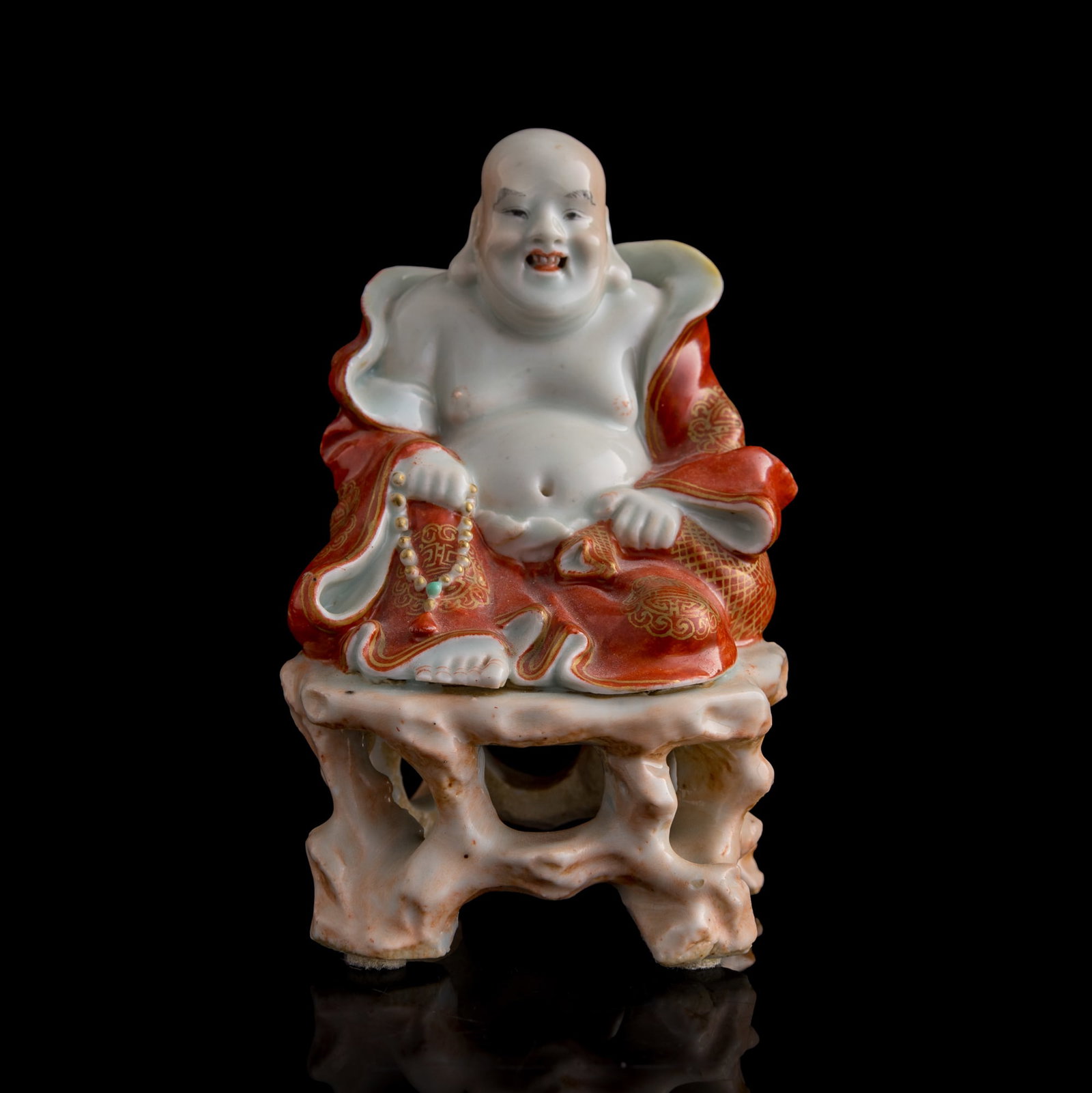 A Chinese famille rose figure of Maitreya Buddha, Republic period: A Chinese famille rose figure of Maitreya Buddha Republic period H: 5 3/8, W: 3 1/4, D: 3 in. (H: 13.7, W: 8.3, D: 7.6 cm.) Private collection, San Francisco, California.