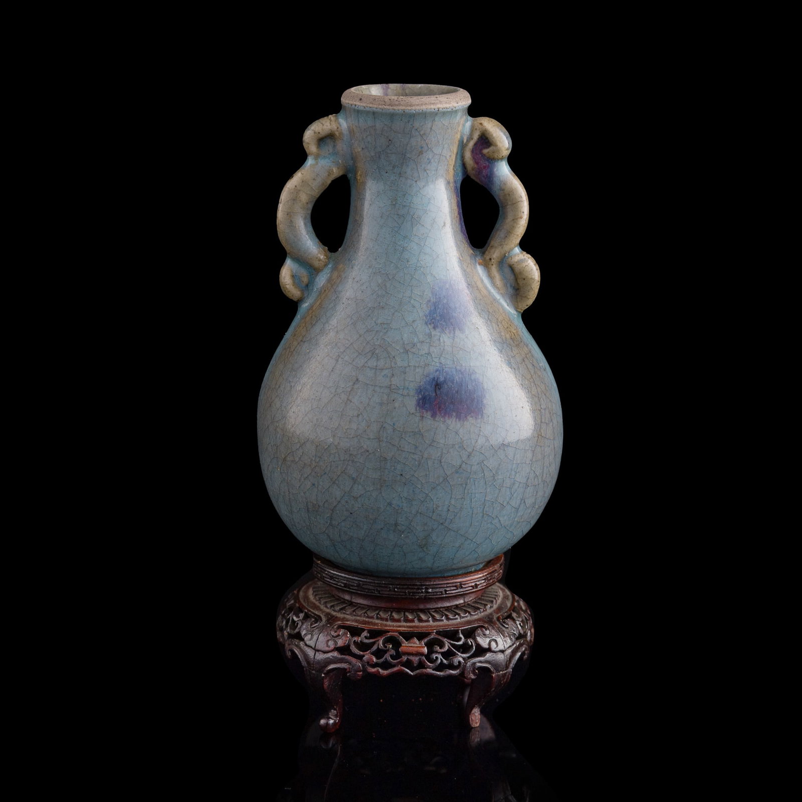 A Chinese Jun ware double-handled vase, Yuan dynasty (1 of 8)