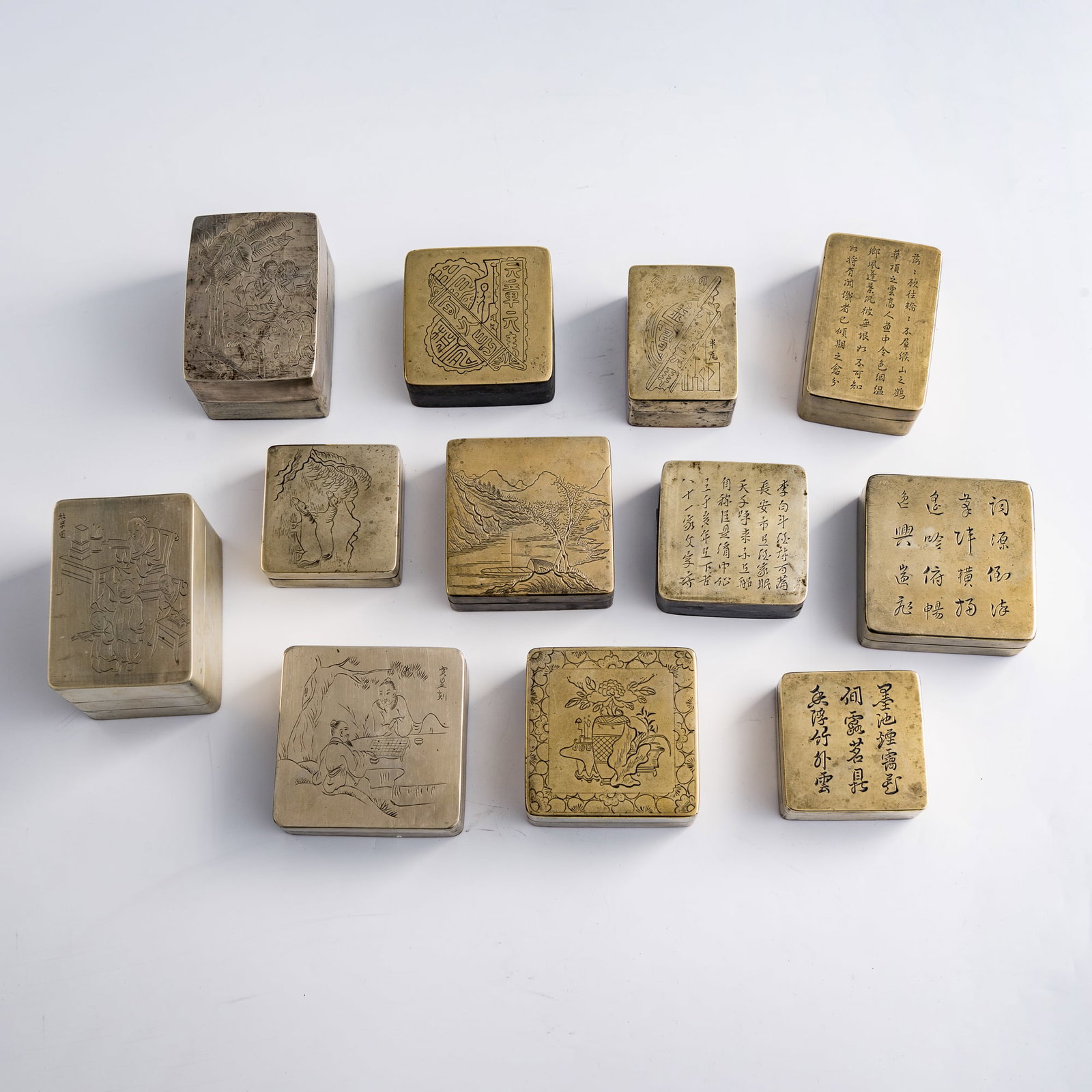 Twelve Chinese paktong ink boxes, Qing dynasty/Republic period (1 of 9)