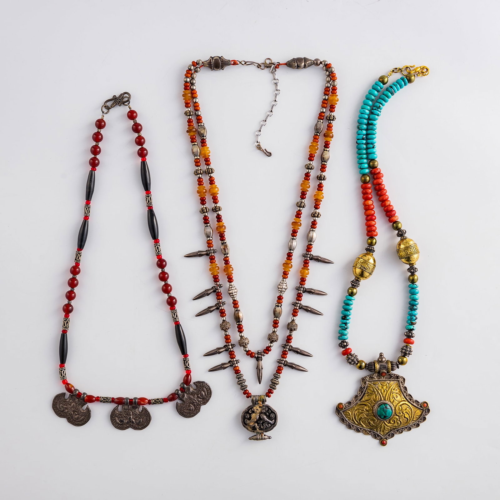 Three Tibetan hardstone necklaces, 19th century or later (1 of 11)