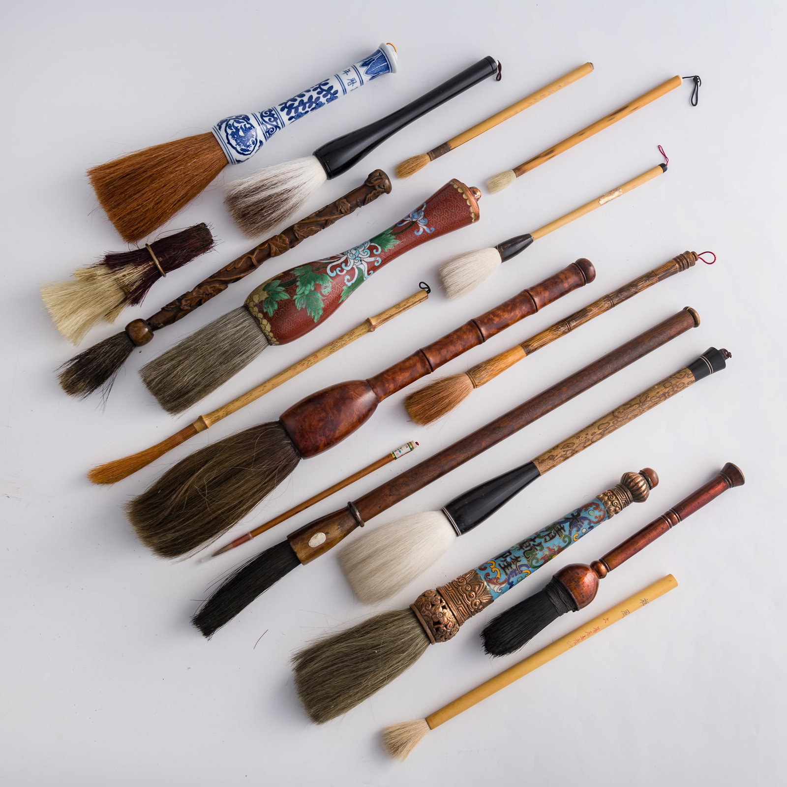 A group of assorted Chinese calligraphy brushes, Qing dynasty or later (1 of 9)