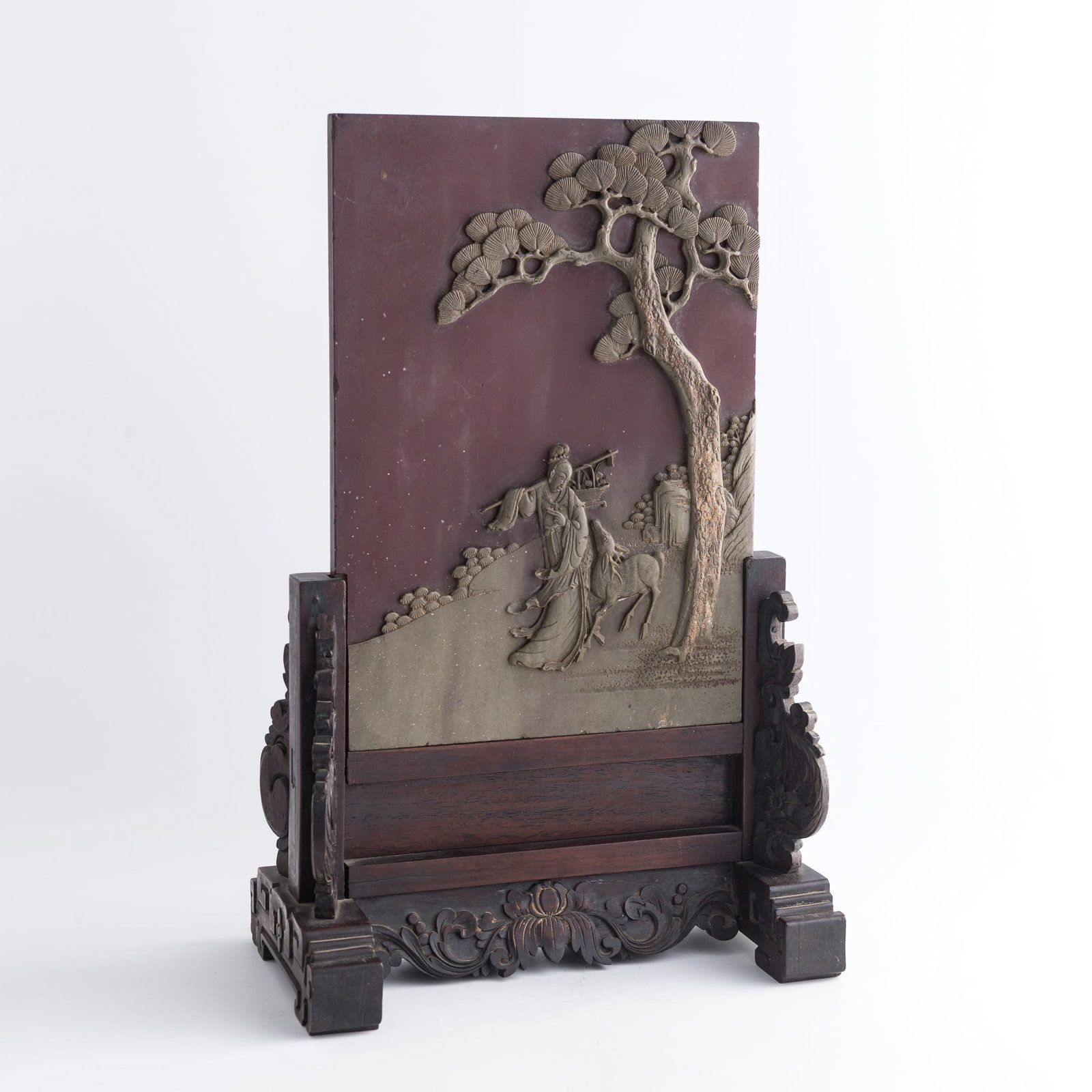 A Chinese hardwood table screen inset with qiyang stone, Qing dynasty (1 of 10)