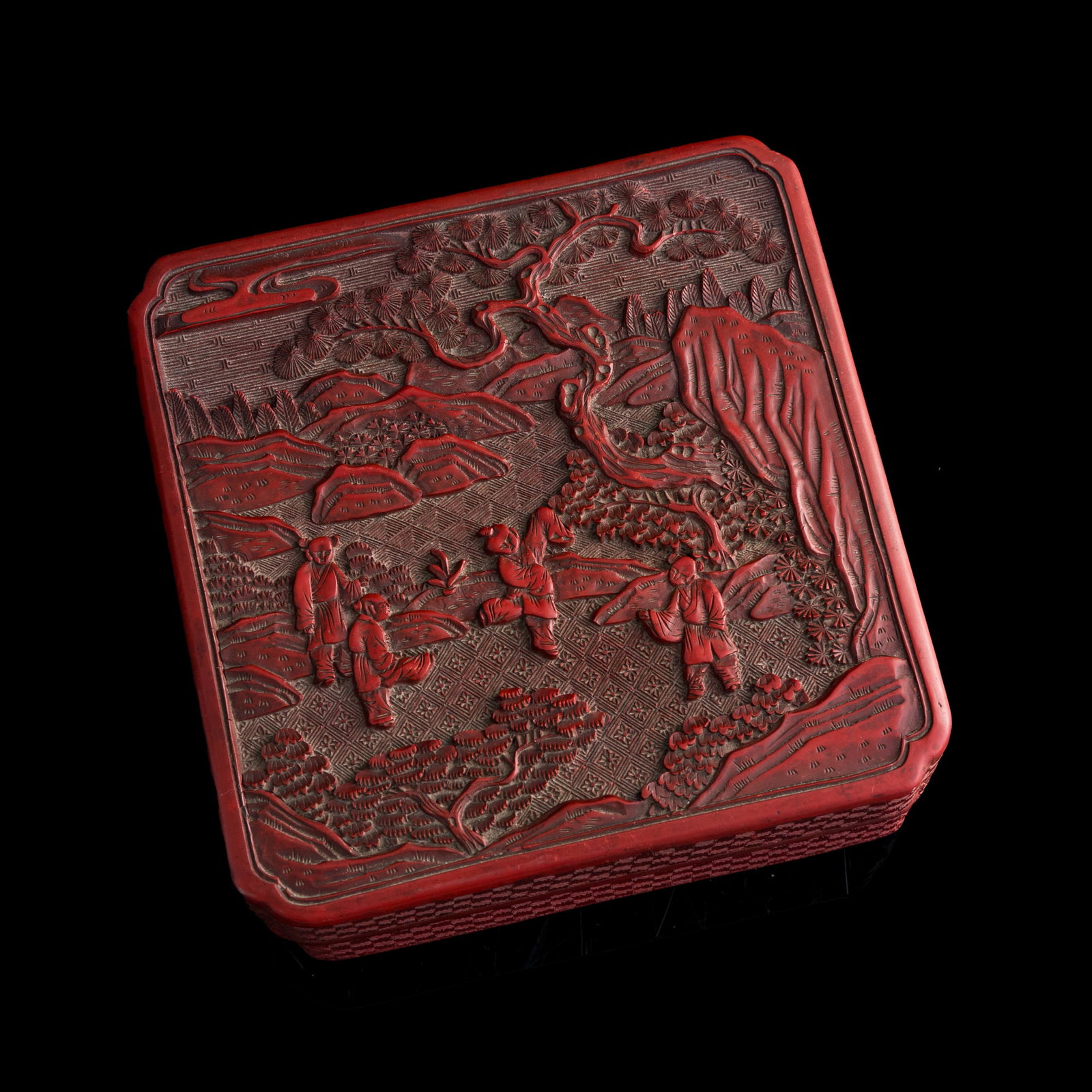 A Chinese square cinnabar covered box, 19th century (1 of 7)
