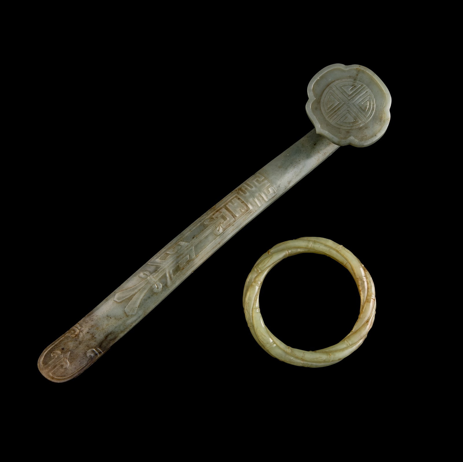 A Chinese jade bangle and a jade ruyi scepter (1 of 11)