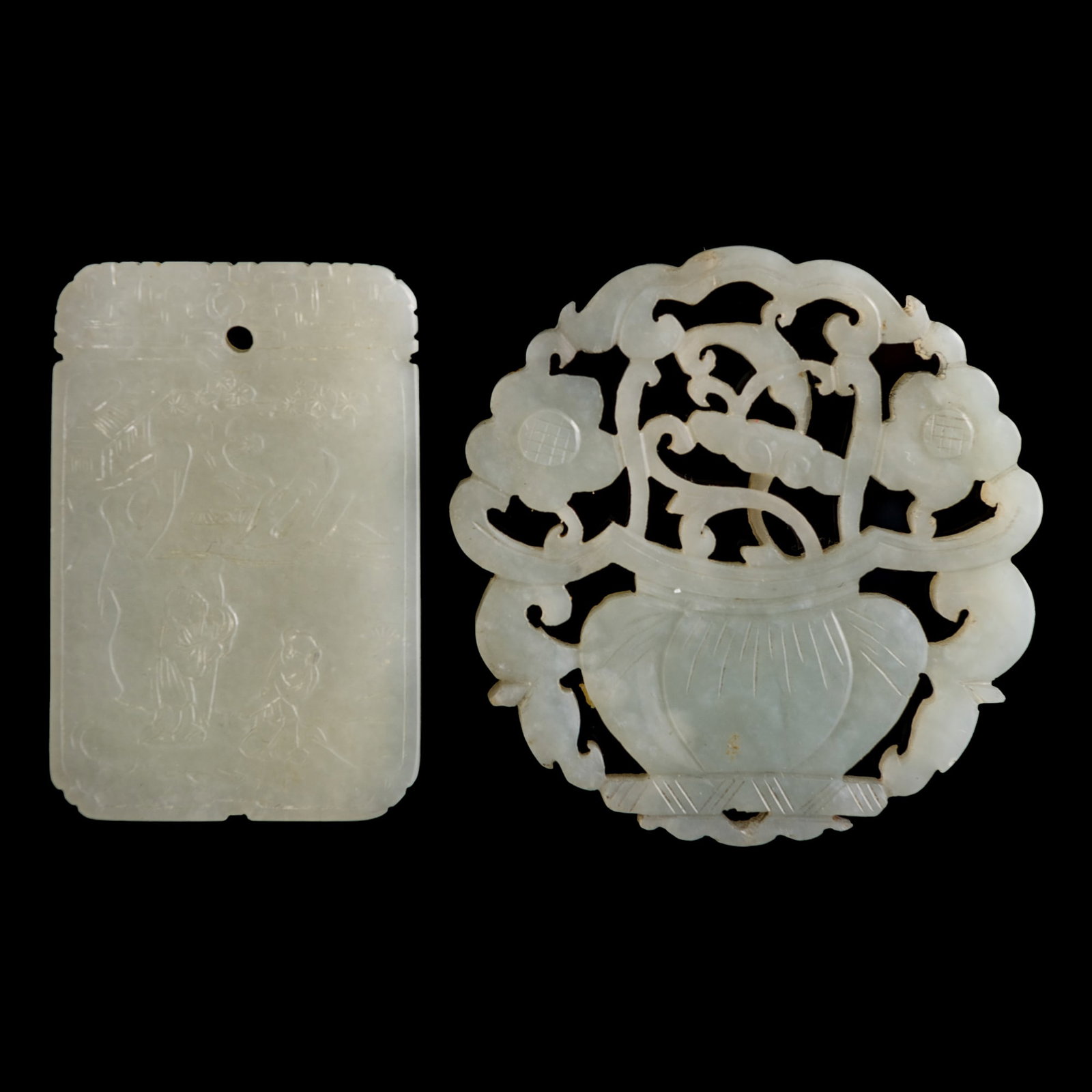 Two Chinese carved white jade plaques, early 19th century (1 of 8)