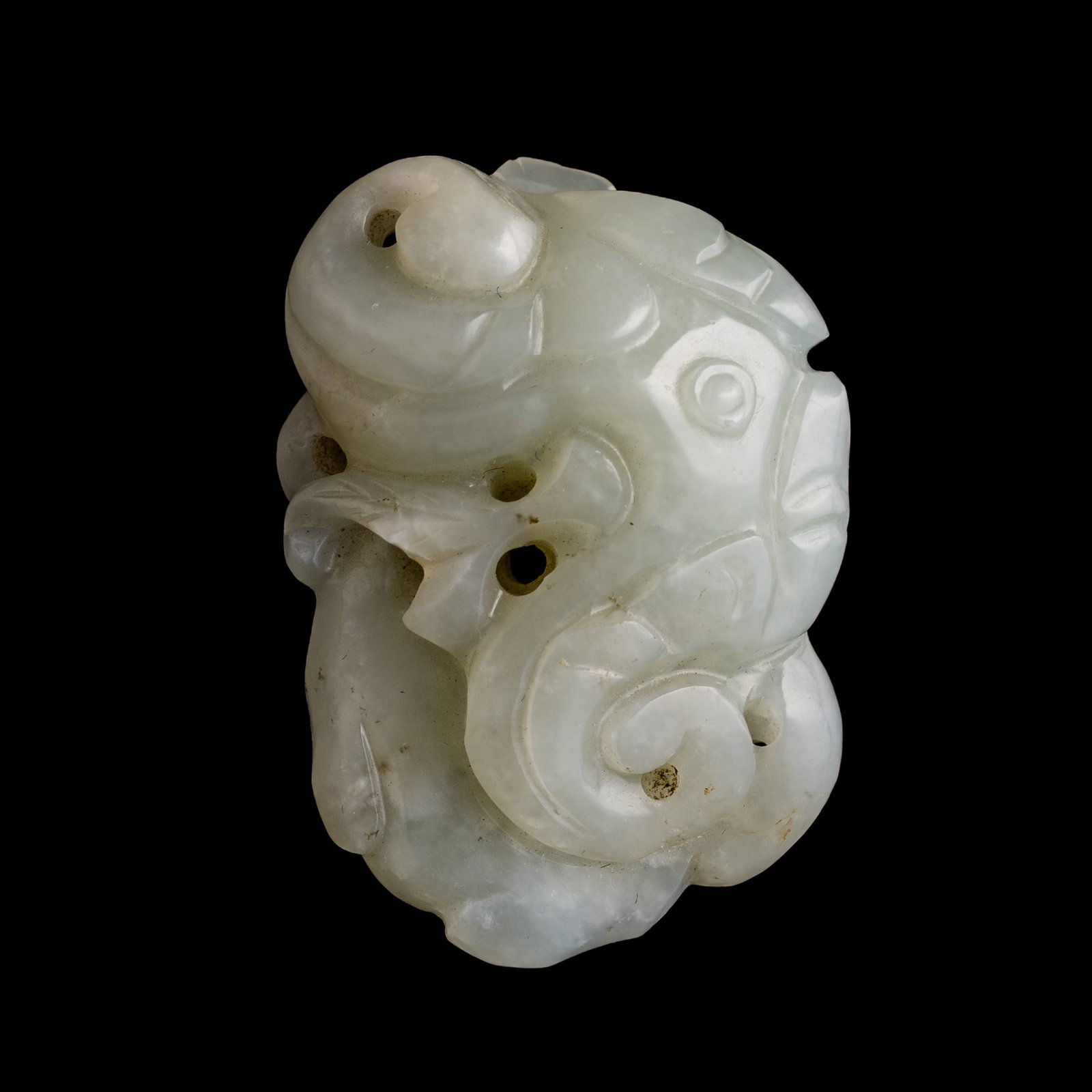 A Chinese white jade water caltrop-form pendant, early 19th century (1 of 8)