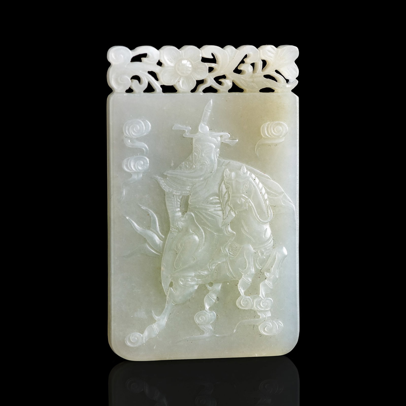 A Chinese carved white jade 'figural' plaque, 20th century (1 of 7)