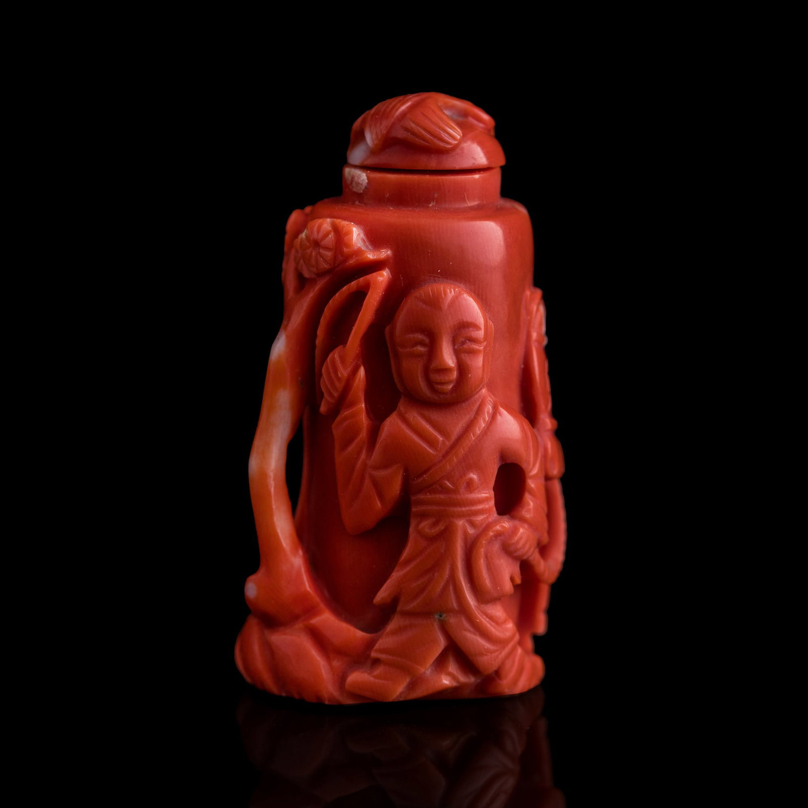A Chinese carved coral 'figural' snuff bottle, Republic period (1 of 10)