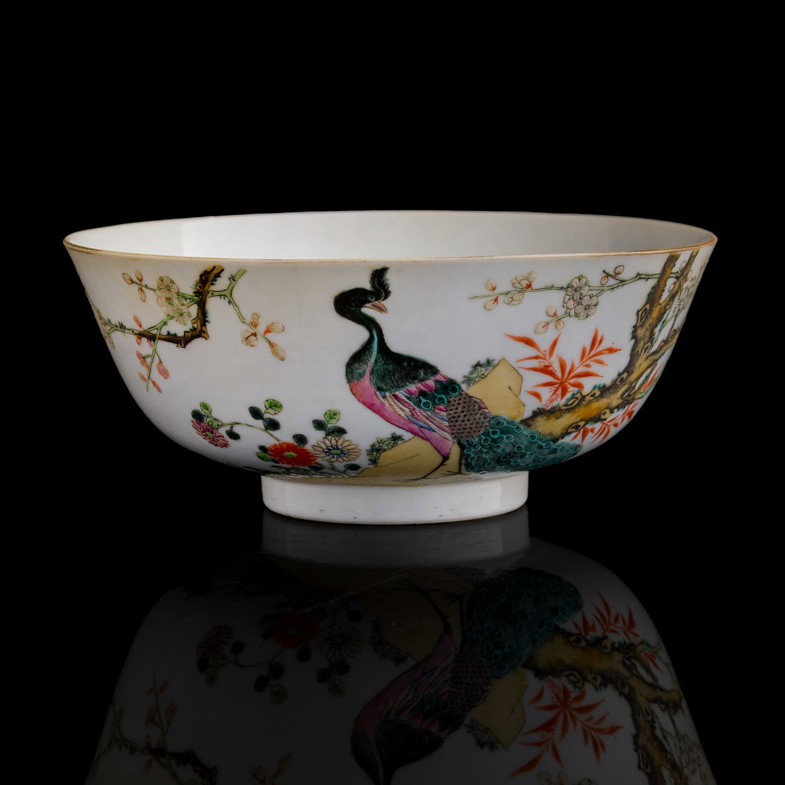 A Chinese famille rose 'peacock' bowl, Guangxu period, Qing dynasty: A Chinese famille rose 'peacock' bowl Guangxu period, Qing dynasty With six-character Guangxu mark to underside. H: 3, Dia: 7 1/4 in. (H: 7.6, Dia: 18.4 cm.) Private collection, Green Bay, Wisconsin.