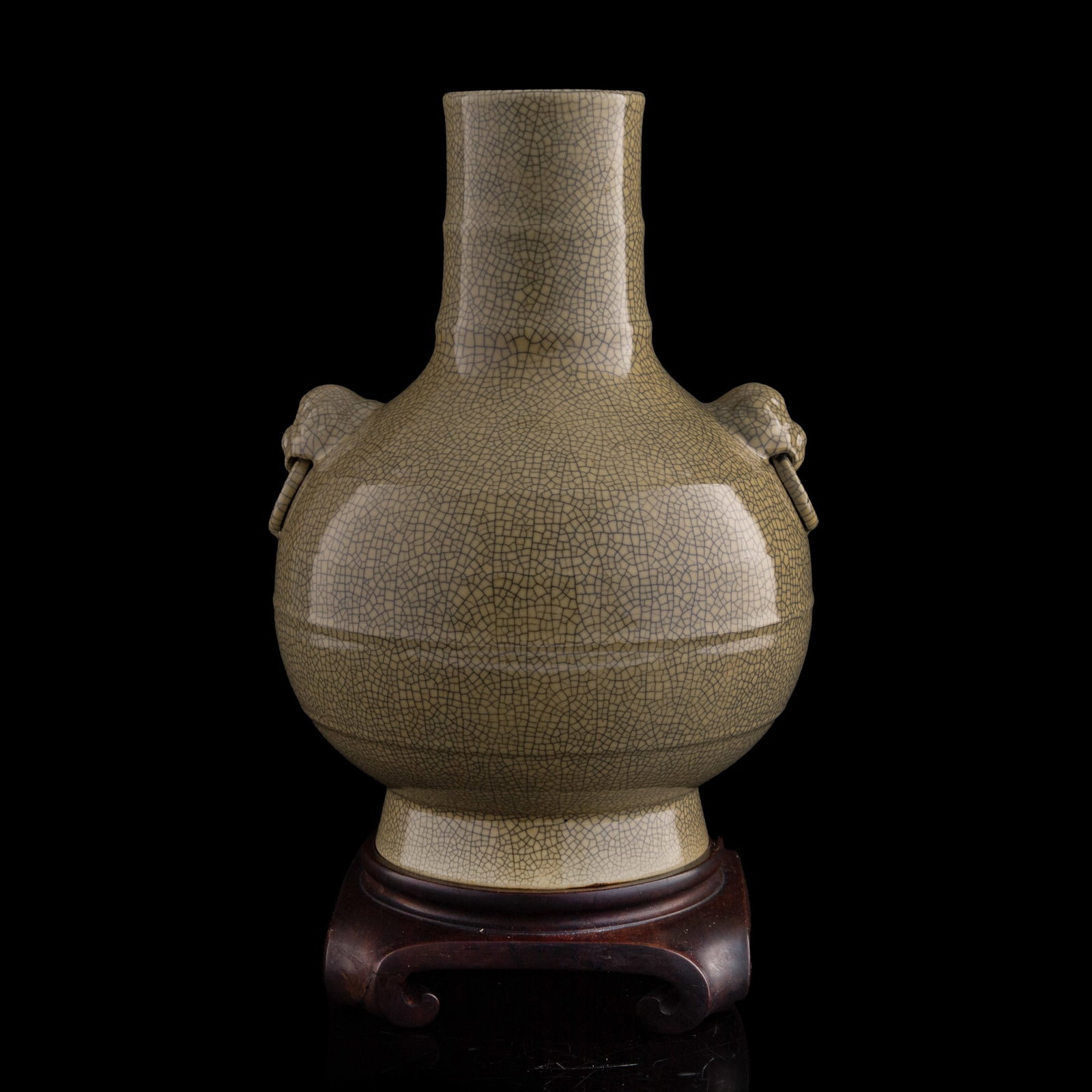 A Chinese Ge-type glaze beast-handled zun vase, Qing dynasty (1 of 10)